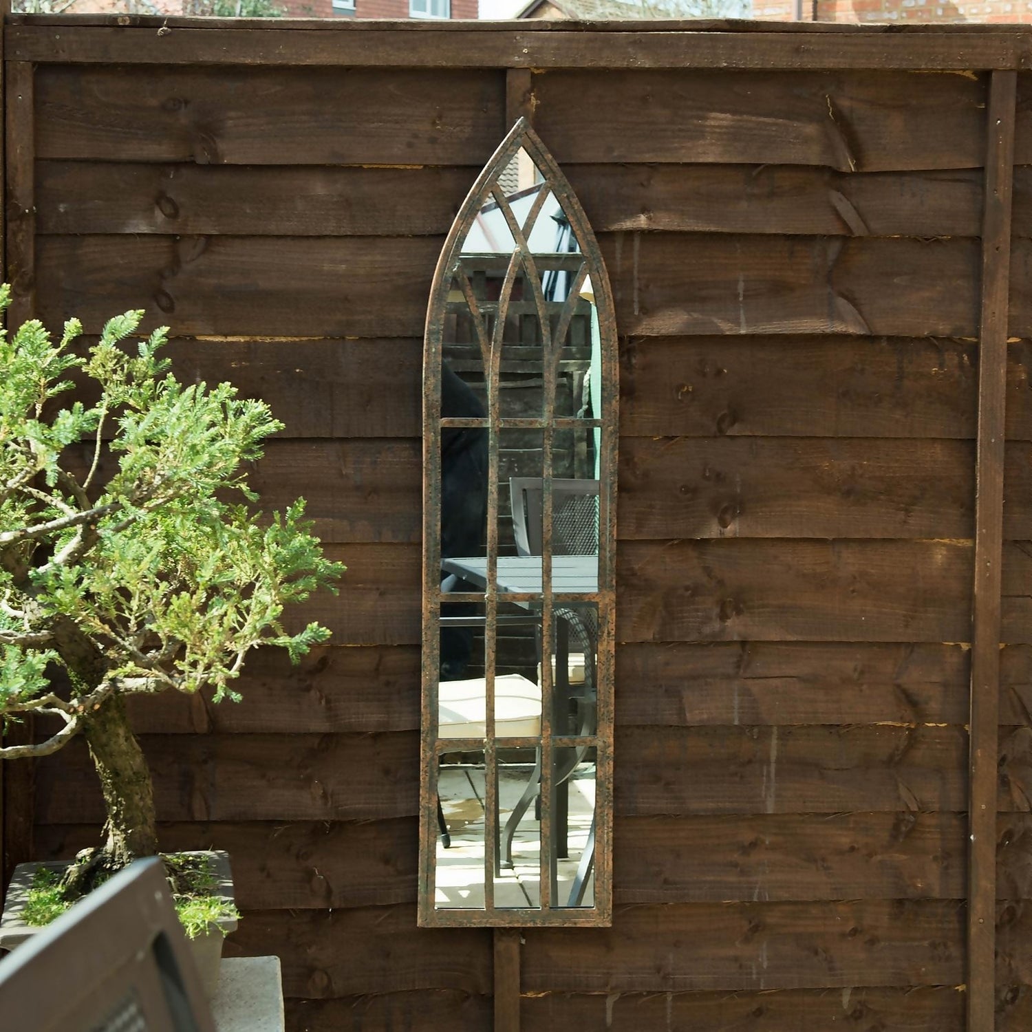MirrorOutlet Rustic Frost Protected Metal Garden Mirror 100x24cm