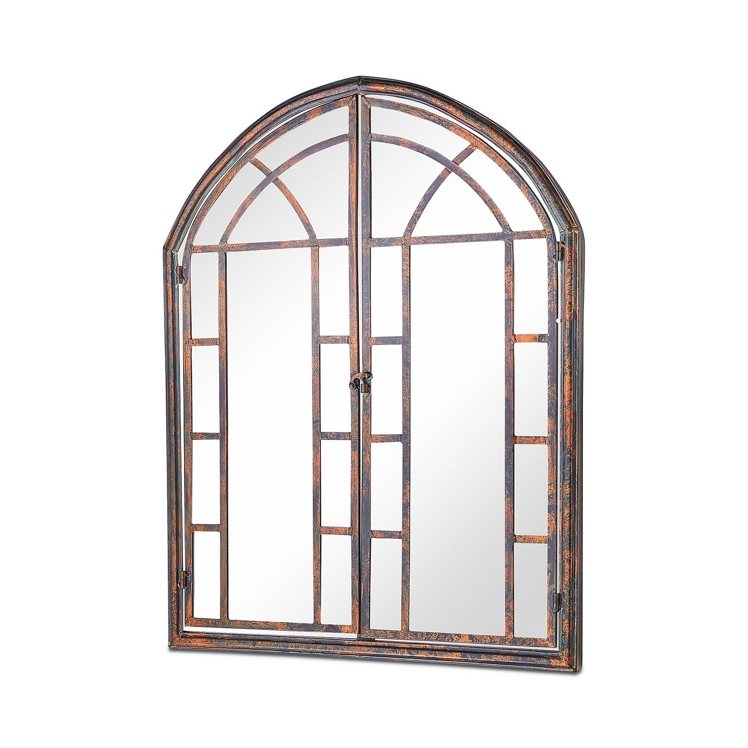 MirrorOutlet Metal Arched Decorative Window Opening Garden Mirror 78x61cm