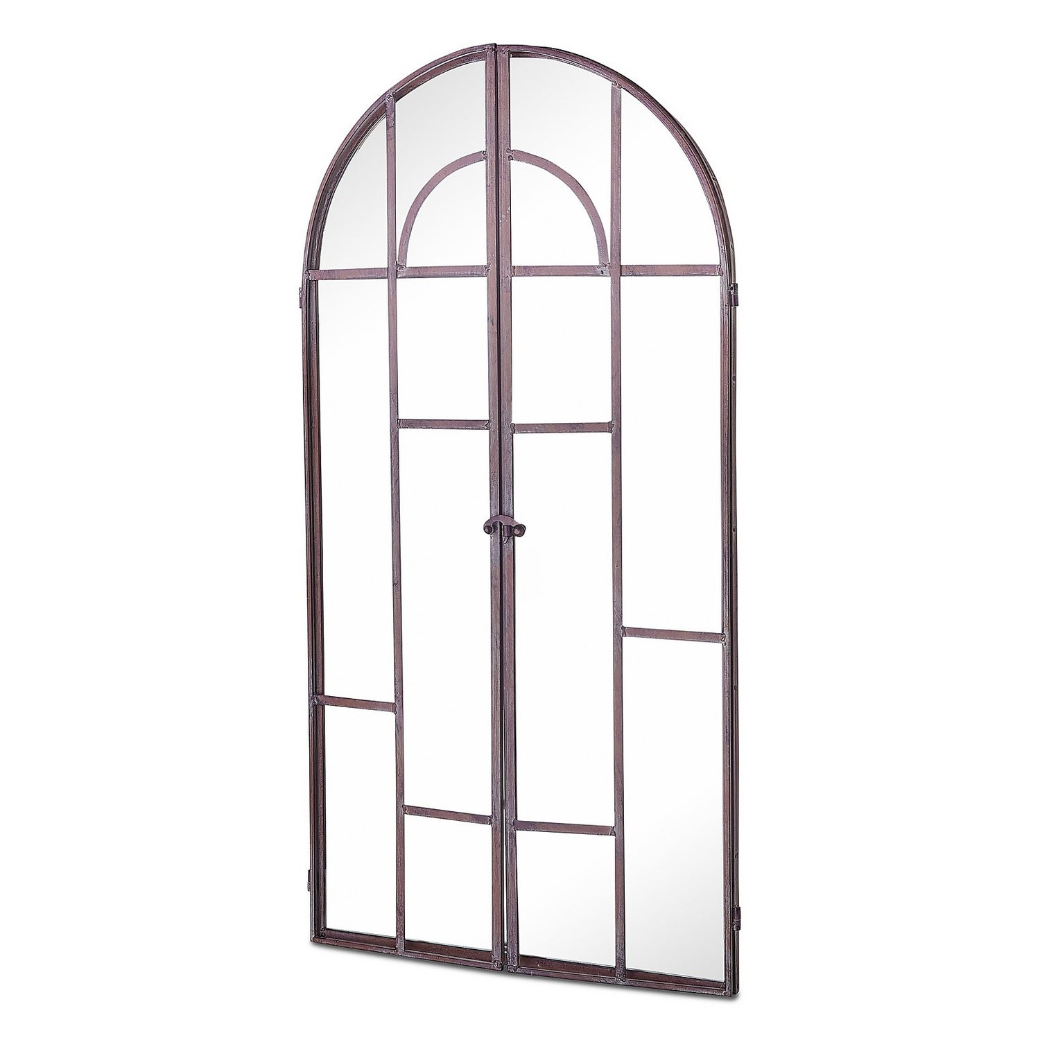 MirrorOutlet Metal Arched Decorative Window Opening Garden Mirror 100x50cm