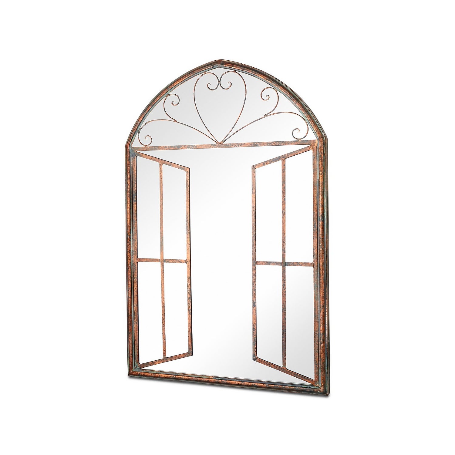 MirrorOutlet Metal Arched Decorative Window Effect Garden Mirror