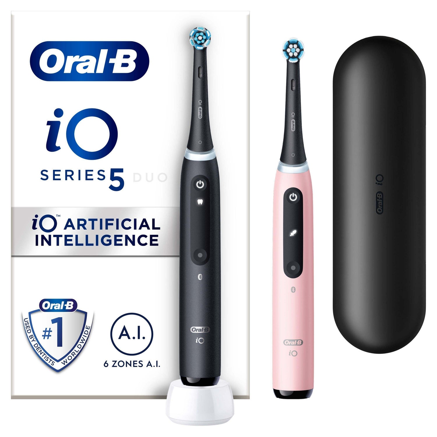 Oral B iO5 Black & Pink Electric Toothbrushes Designed By Braun, Duo Pack