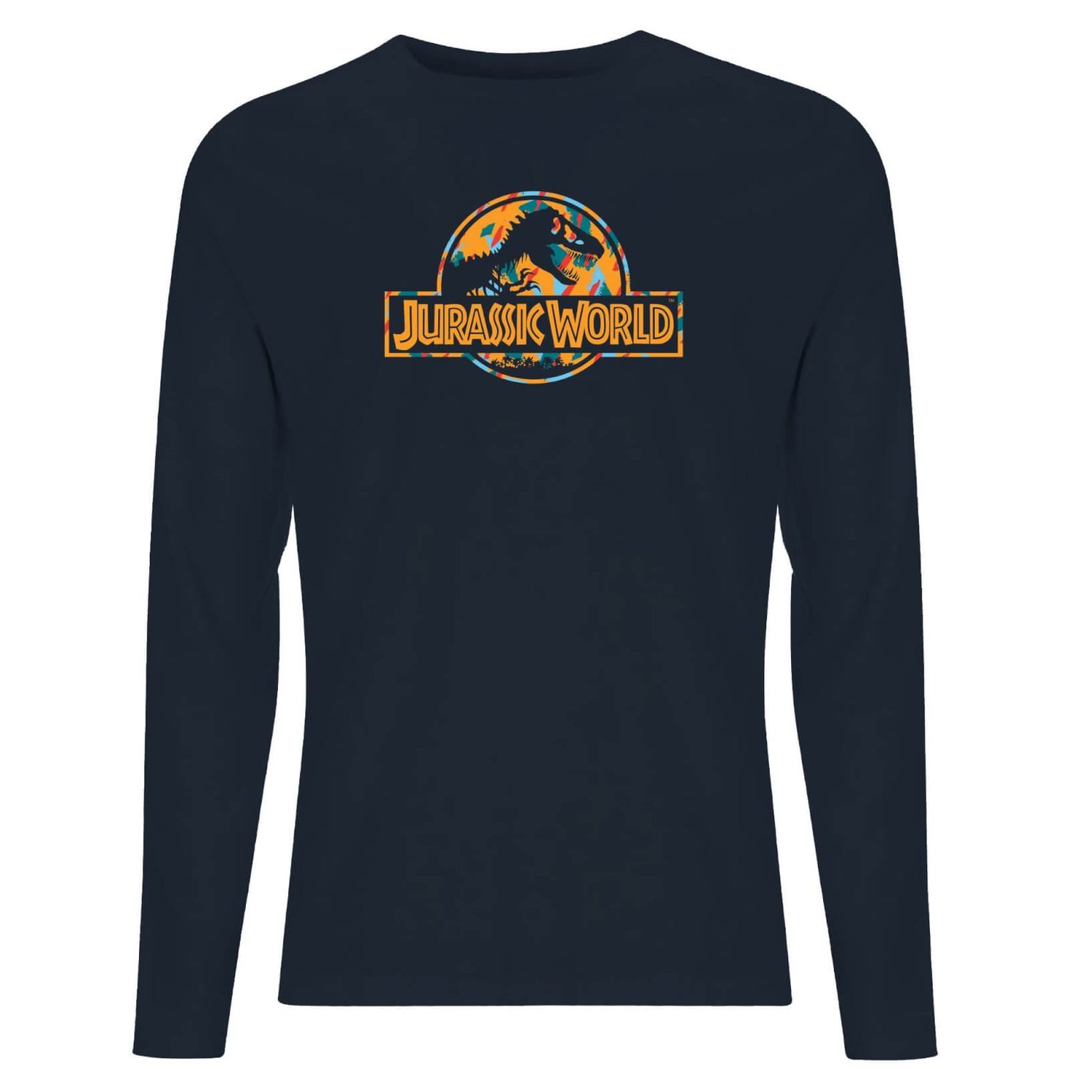 Jurassic Park Logo Tropical Men's Long Sleeve T-Shirt - Navy