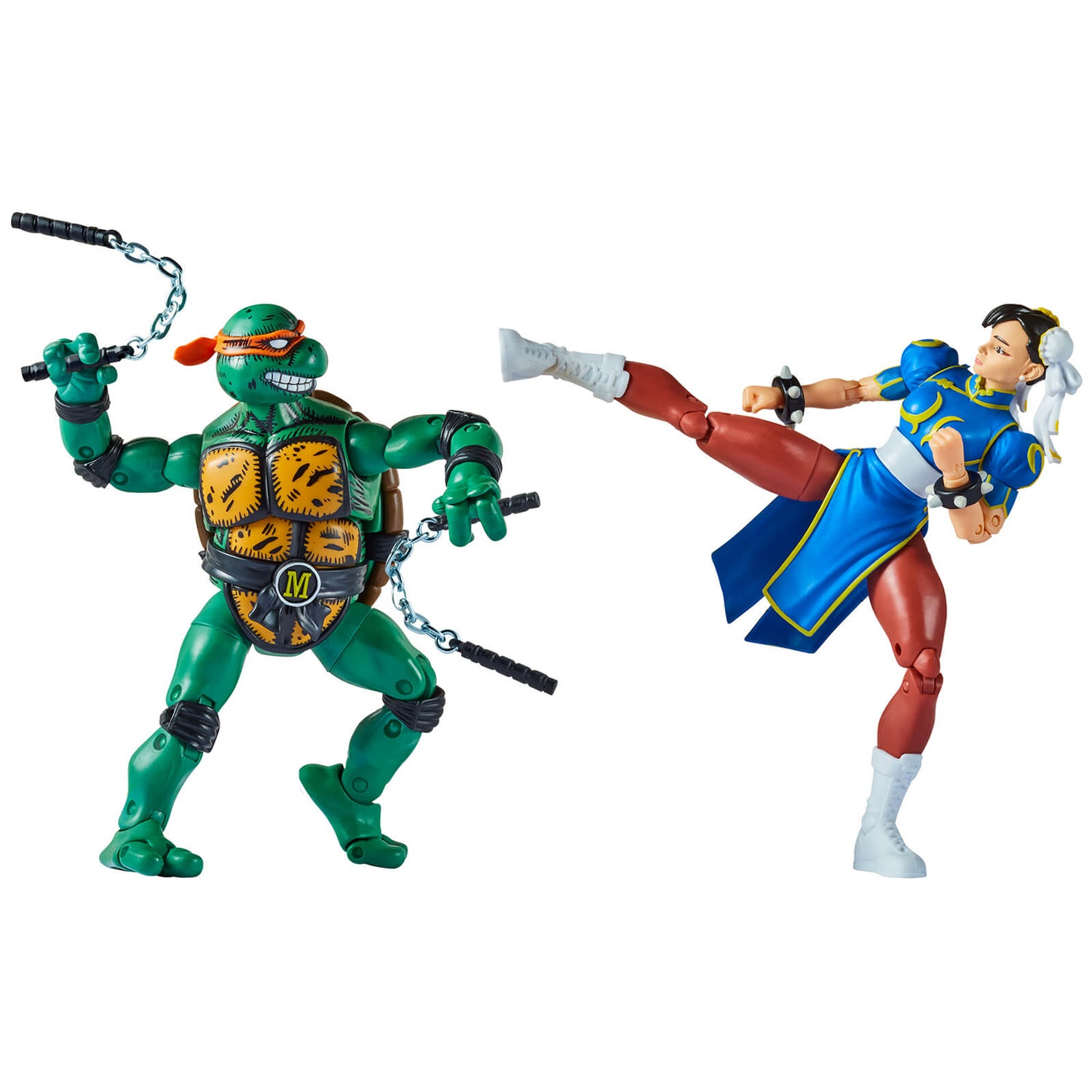 Playmates Teenage Mutant Ninja Turtles x Street Fighter Michaelangelo vs Chun Li Action Figure 2 Pack