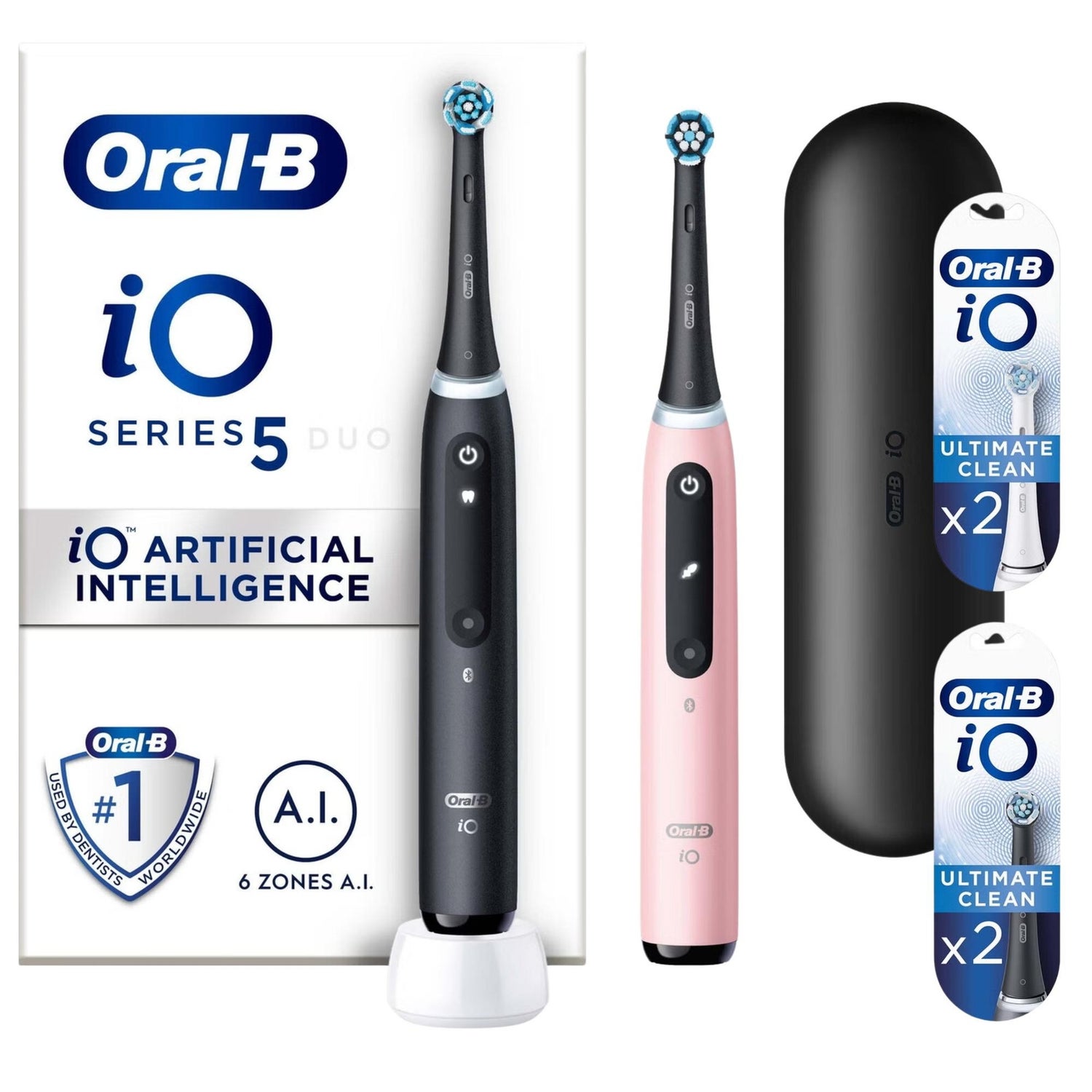 Oral B iO5 Black & Pink Electric Toothbrushes Designed By Braun, Duo Pack