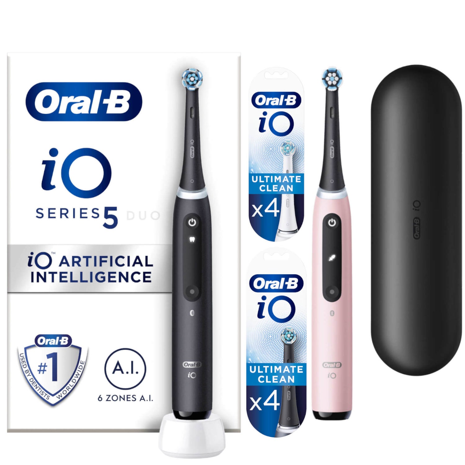 Oral B iO5 Black & Pink Electric Toothbrushes Designed By Braun, Duo Pack