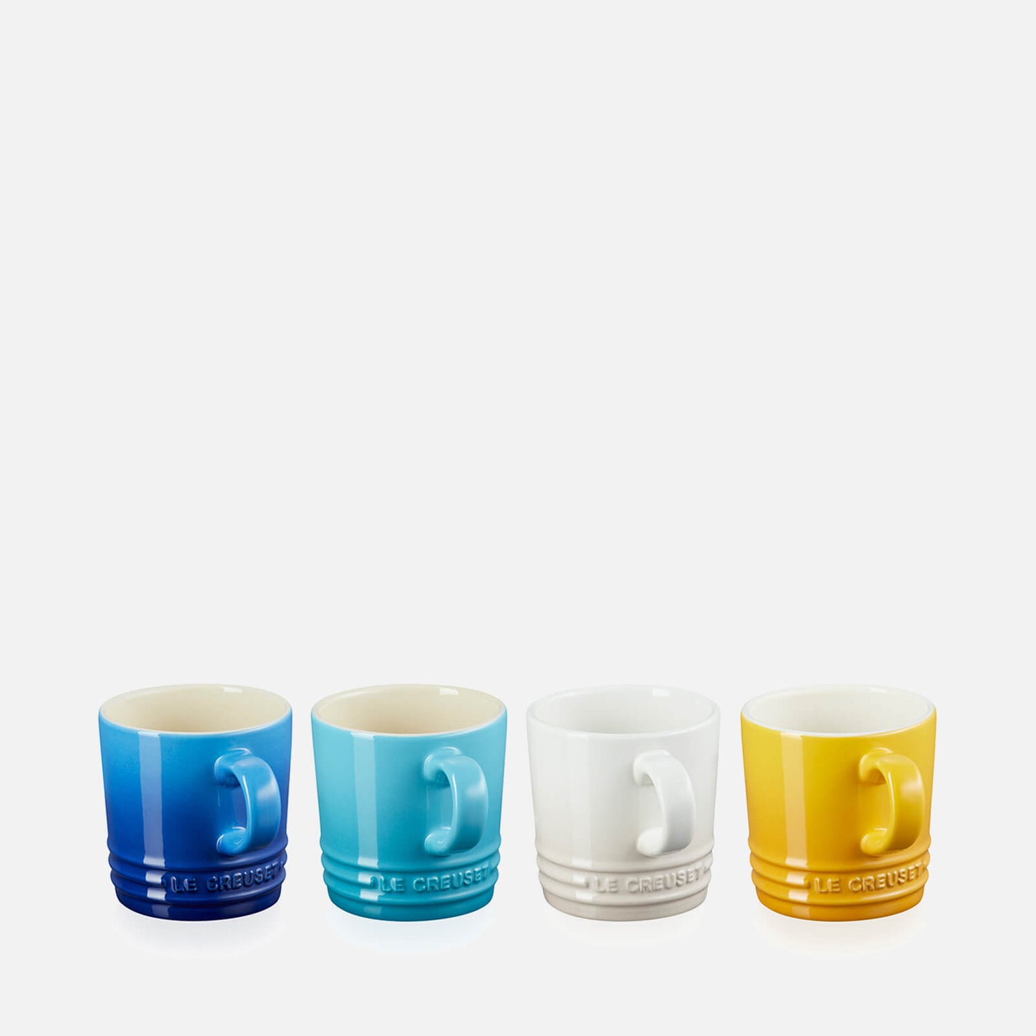 Le Creuset Riviera Collection Cappuccino Mugs - 200ml - Set of 4 - Azure Blue, Teal, Meringue, Nectar