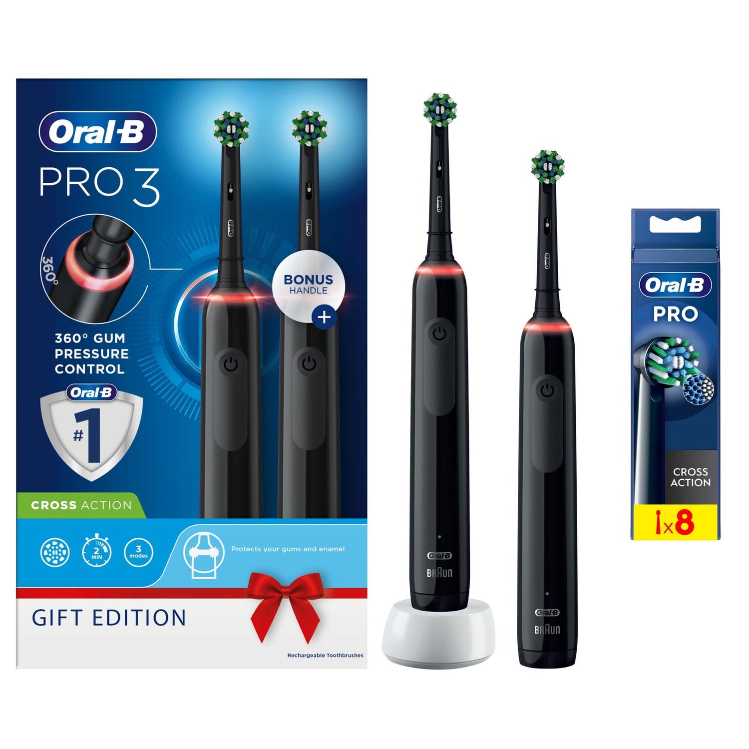 Oral-B Pro 3900 Duo Pack of Two Electric Toothbrushes Black & Black