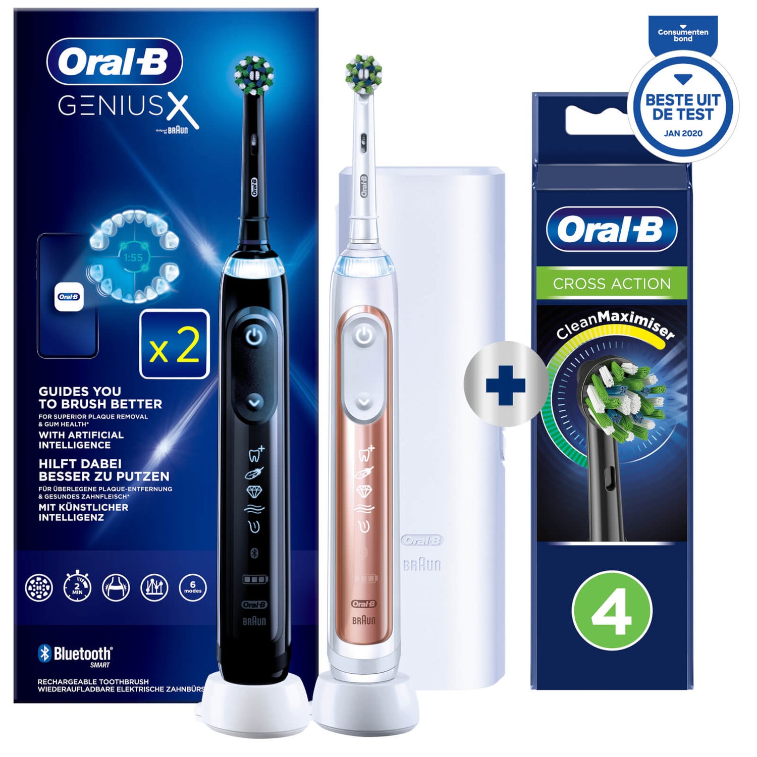 Oral-B Genius X Duopack Zwart & Roségoud + Travel Case - Elektrische Tandenborstel