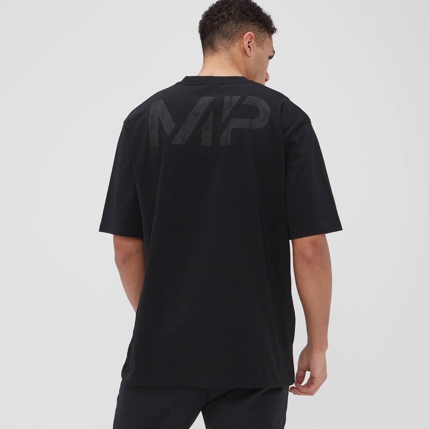 MP メンズ グリット グラフィック オーバーサイズ Tシャツ - ブラック