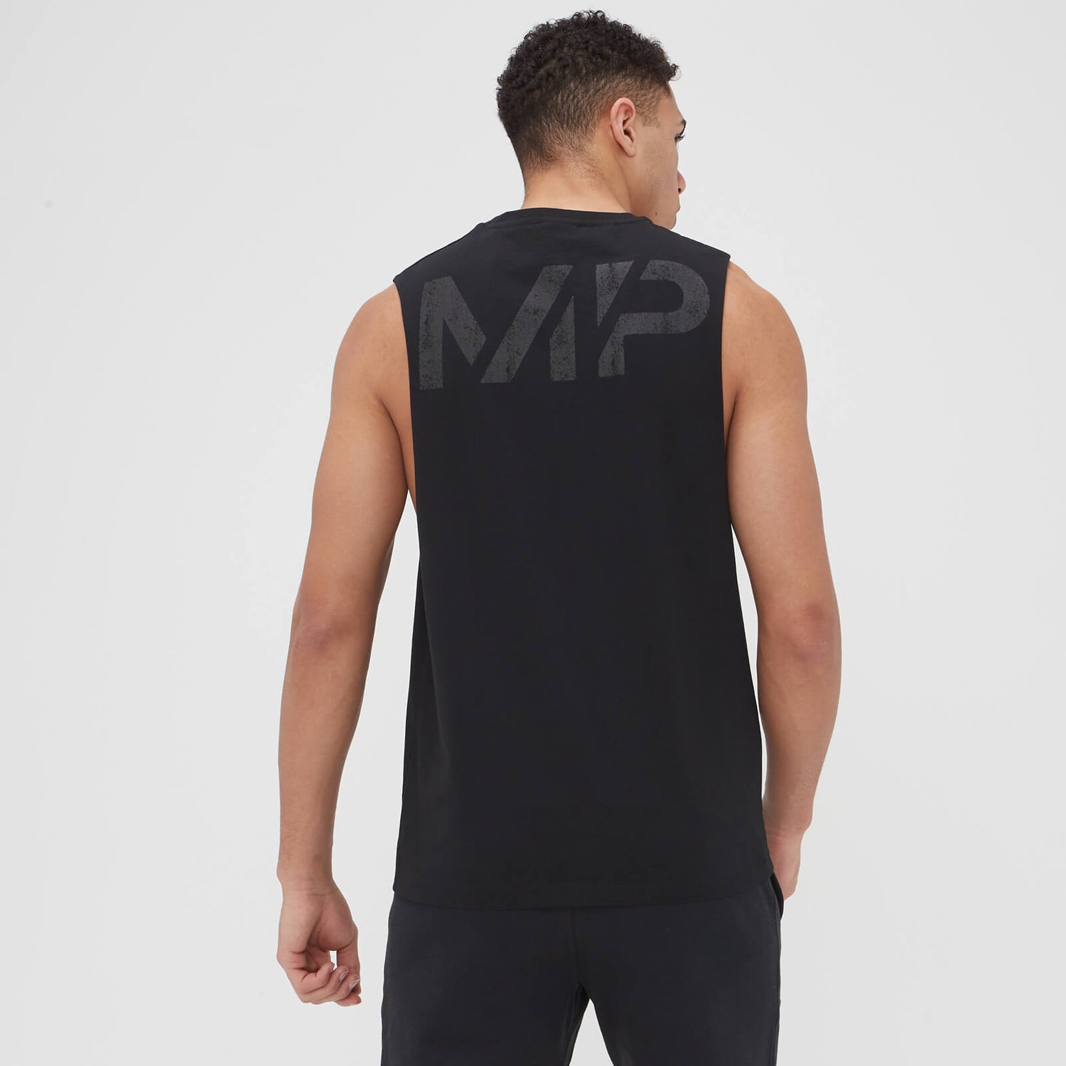 MP vyriški berankoviai marškinėliai su smėliuota grafika – Juoda - XXS