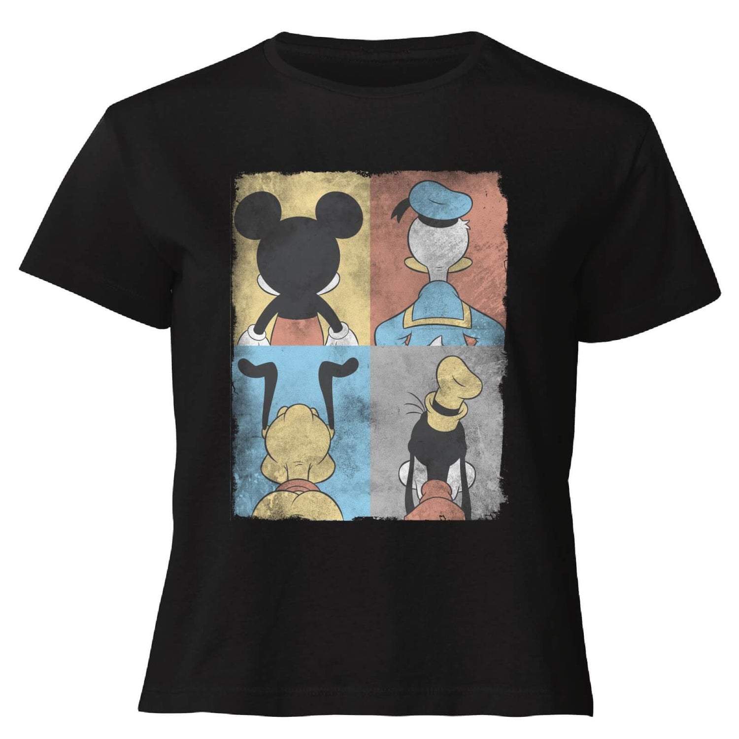 Donald Duck Mickey Mouse Pluto Goofy Tiles Women's Cropped T-Shirt - Black