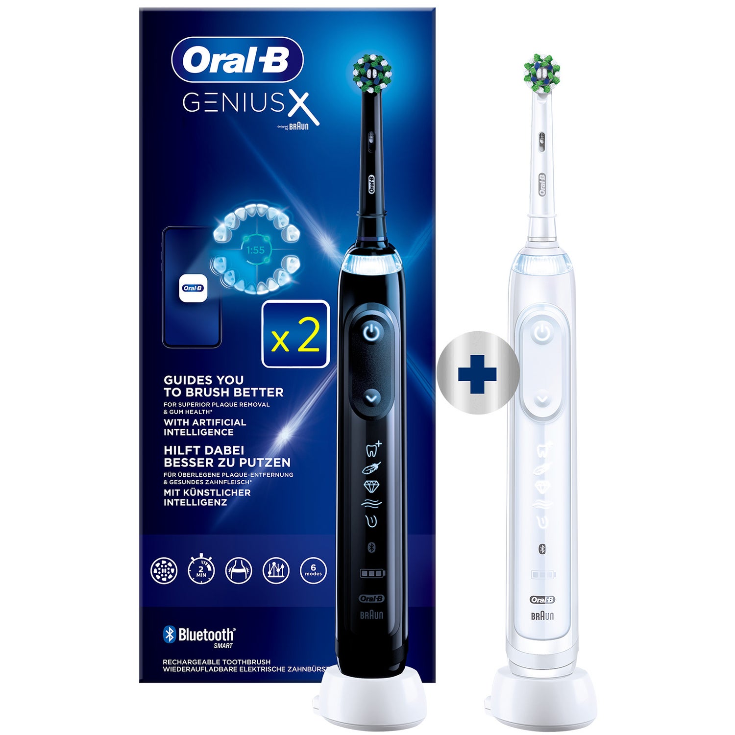 Oral-B Genius X Elektrische Tandenborstel Duo-pak Zwart & Wit