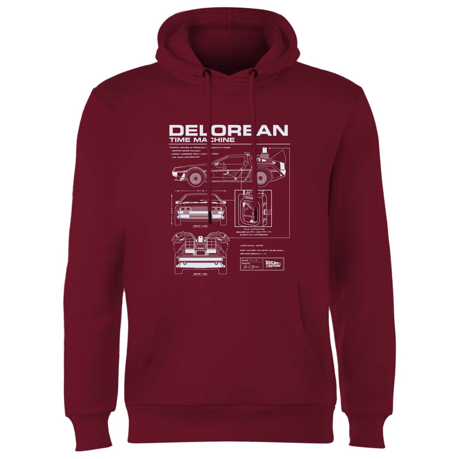 Back To The Future Delorean Schematic Hoodie - Burgundy