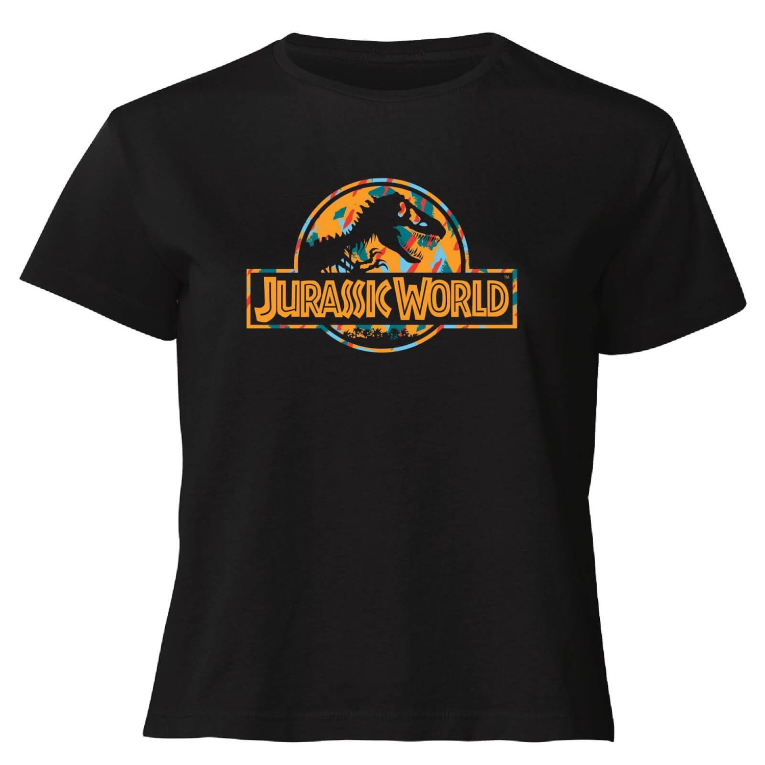 Jurassic Park Logo Tropical Women's Cropped T-Shirt - Black