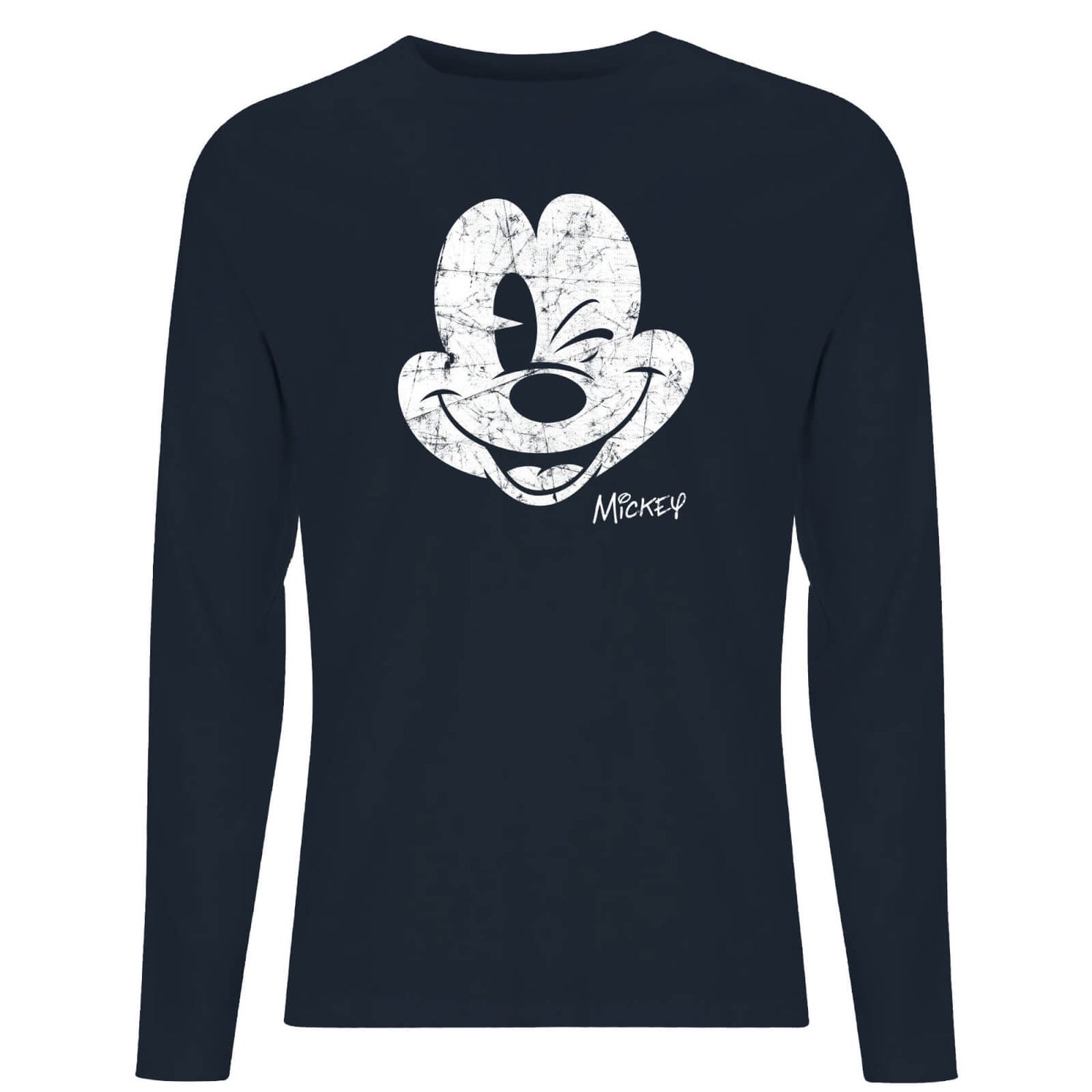 Disney Mickey Mouse Worn Face Men's Long Sleeve T-Shirt - Navy