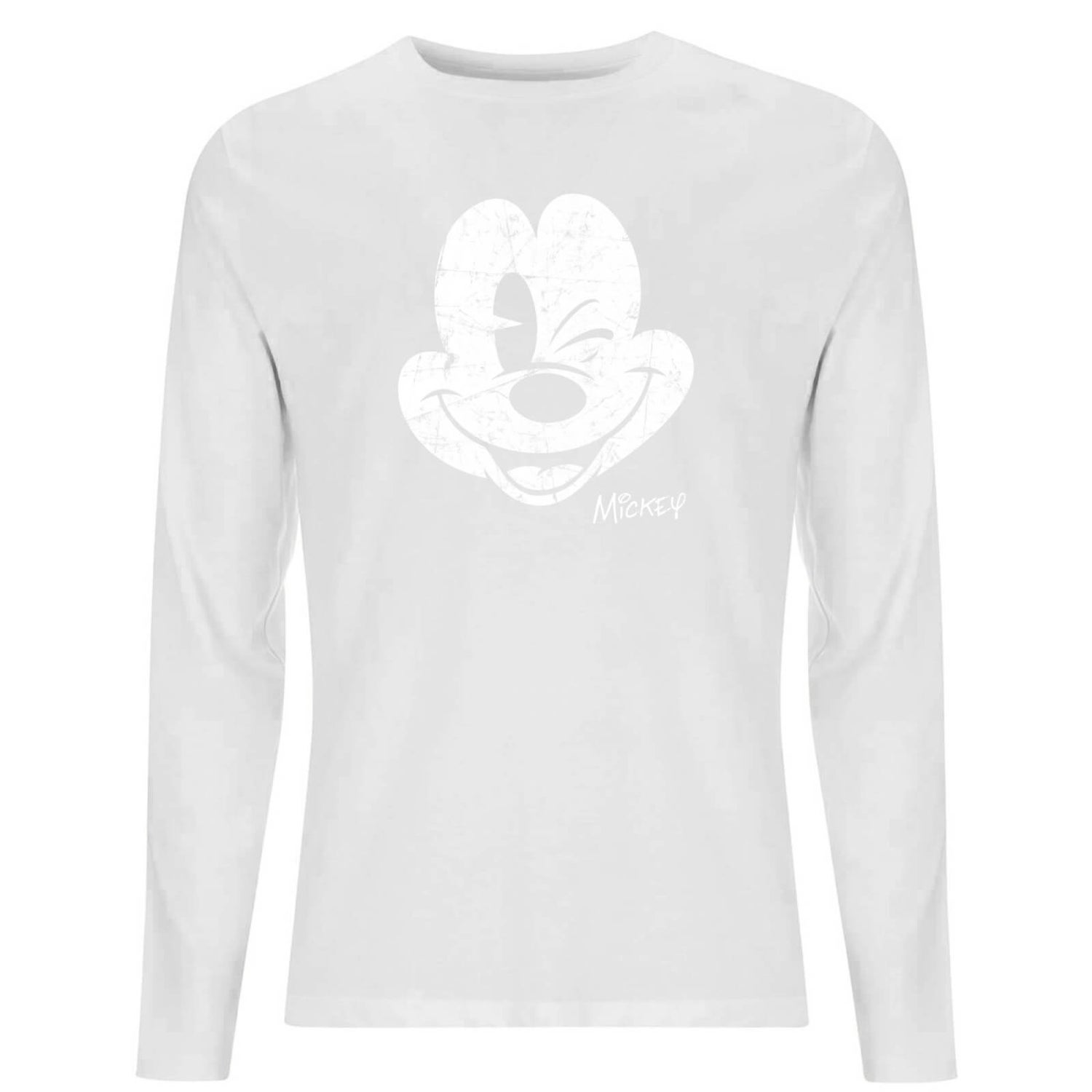 Disney Mickey Mouse Worn Face Men's Long Sleeve T-Shirt - White