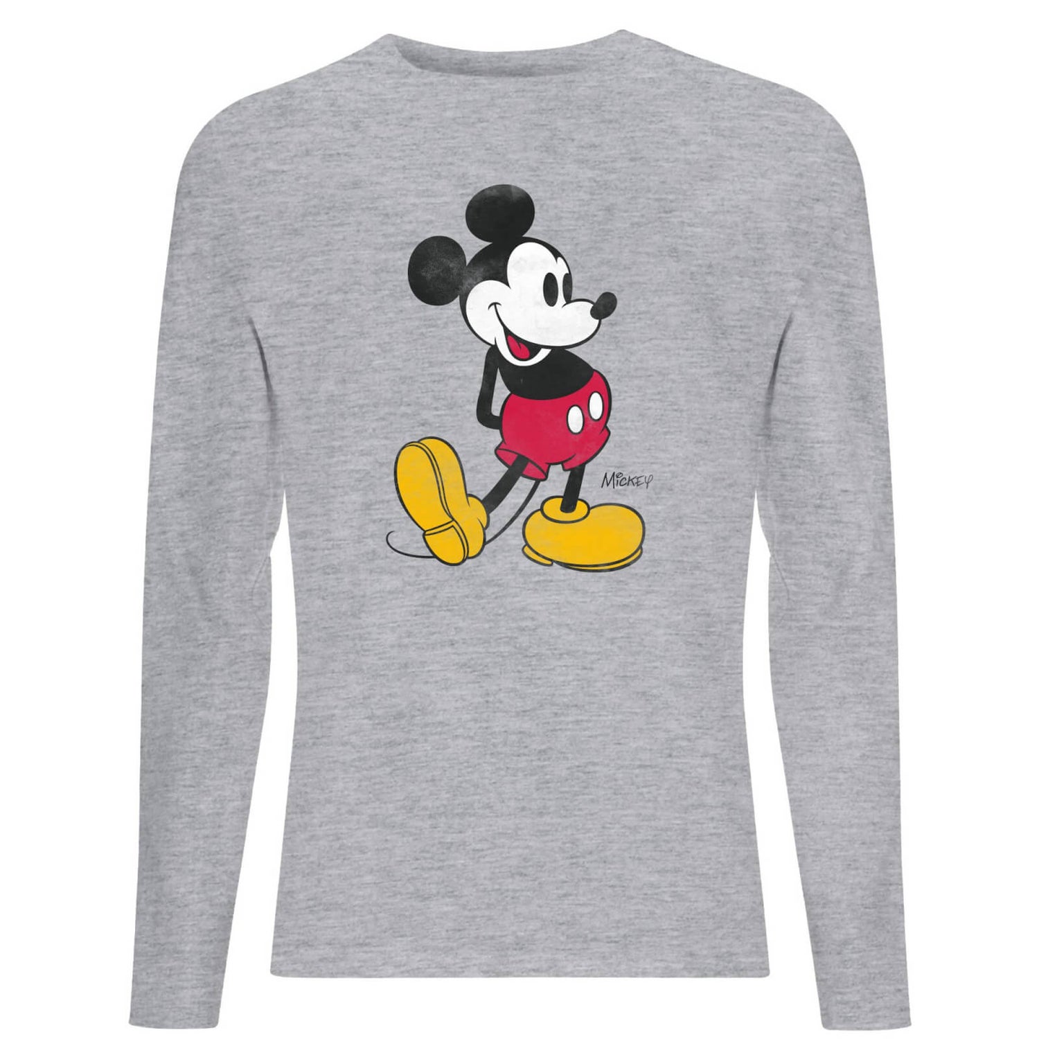 Disney Mickey Mouse Classic Kick Men's Long Sleeve T-Shirt - Grey