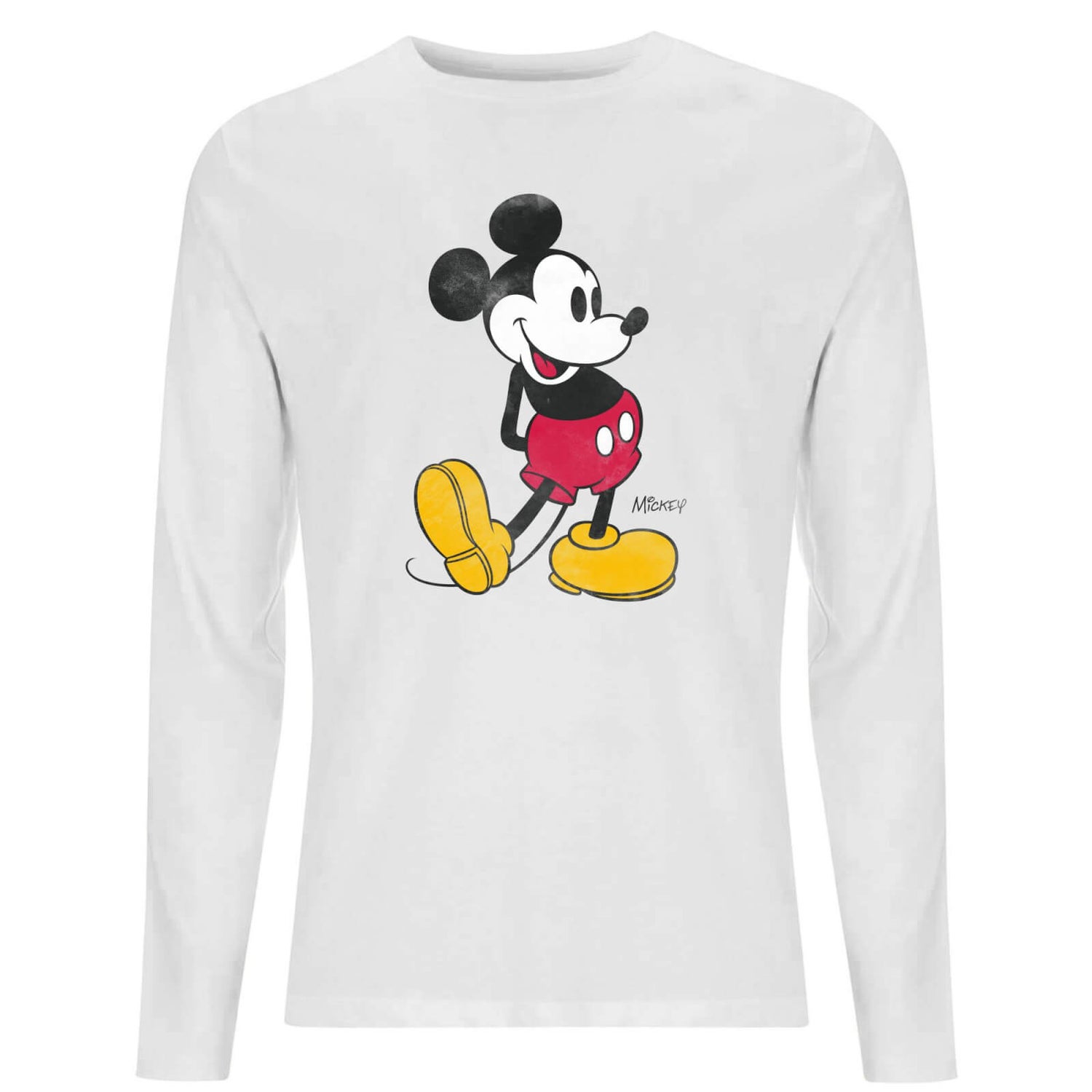 Disney Mickey Mouse Classic Kick Men's Long Sleeve T-Shirt - White