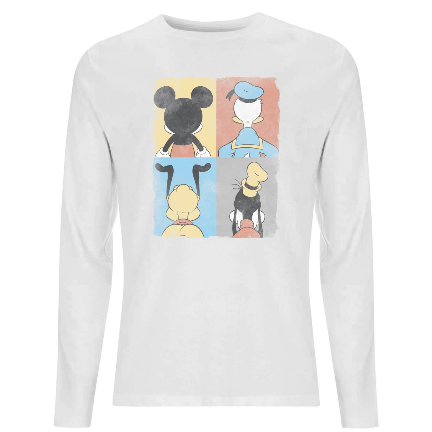 Disney Donald Duck Mickey Mouse Pluto Goofy Tiles Men's Long Sleeve T-Shirt - White