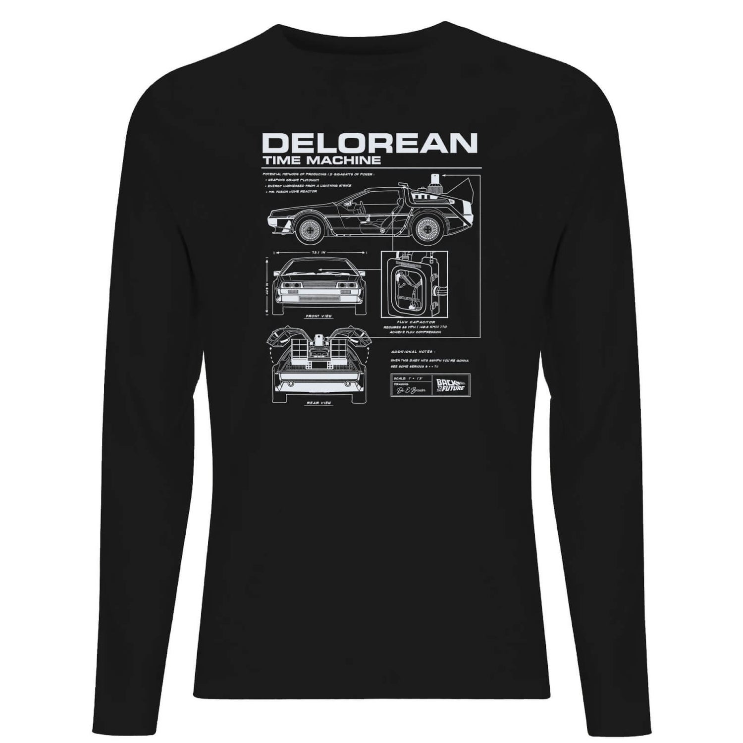 Back To The Future Delorean Schematic Men's Long Sleeve T-Shirt - Black