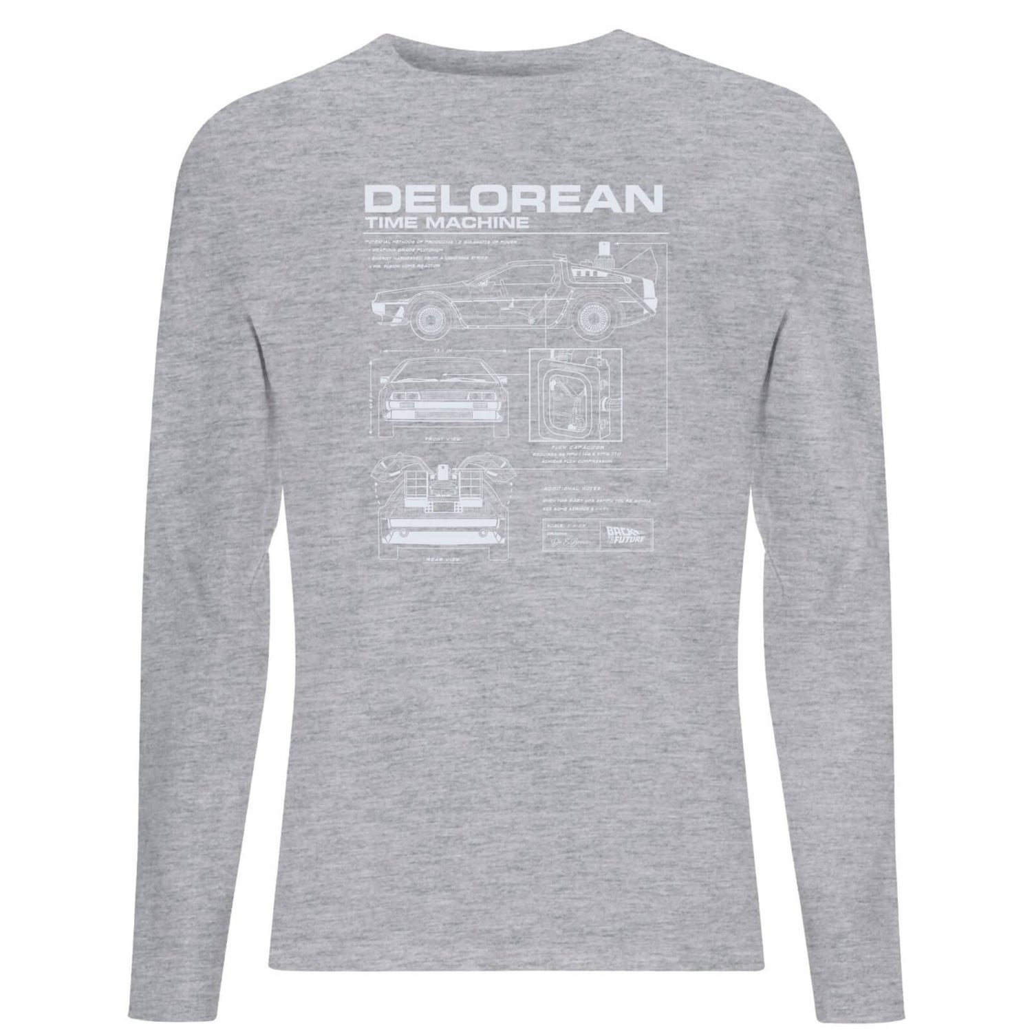 Back To The Future Delorean Schematic Men's Long Sleeve T-Shirt - Grey
