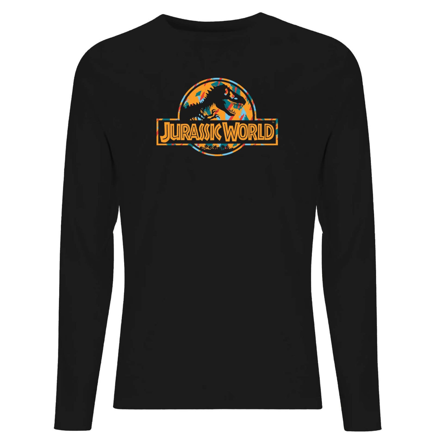 Jurassic Park Logo Tropical Men's Long Sleeve T-Shirt - Black