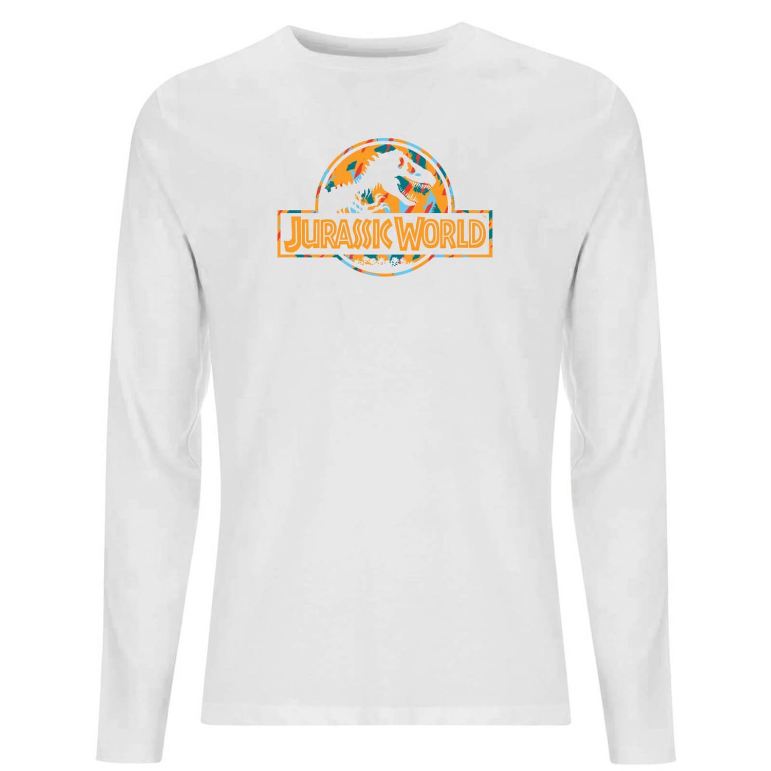 Jurassic Park Logo Tropical Men's Long Sleeve T-Shirt - White