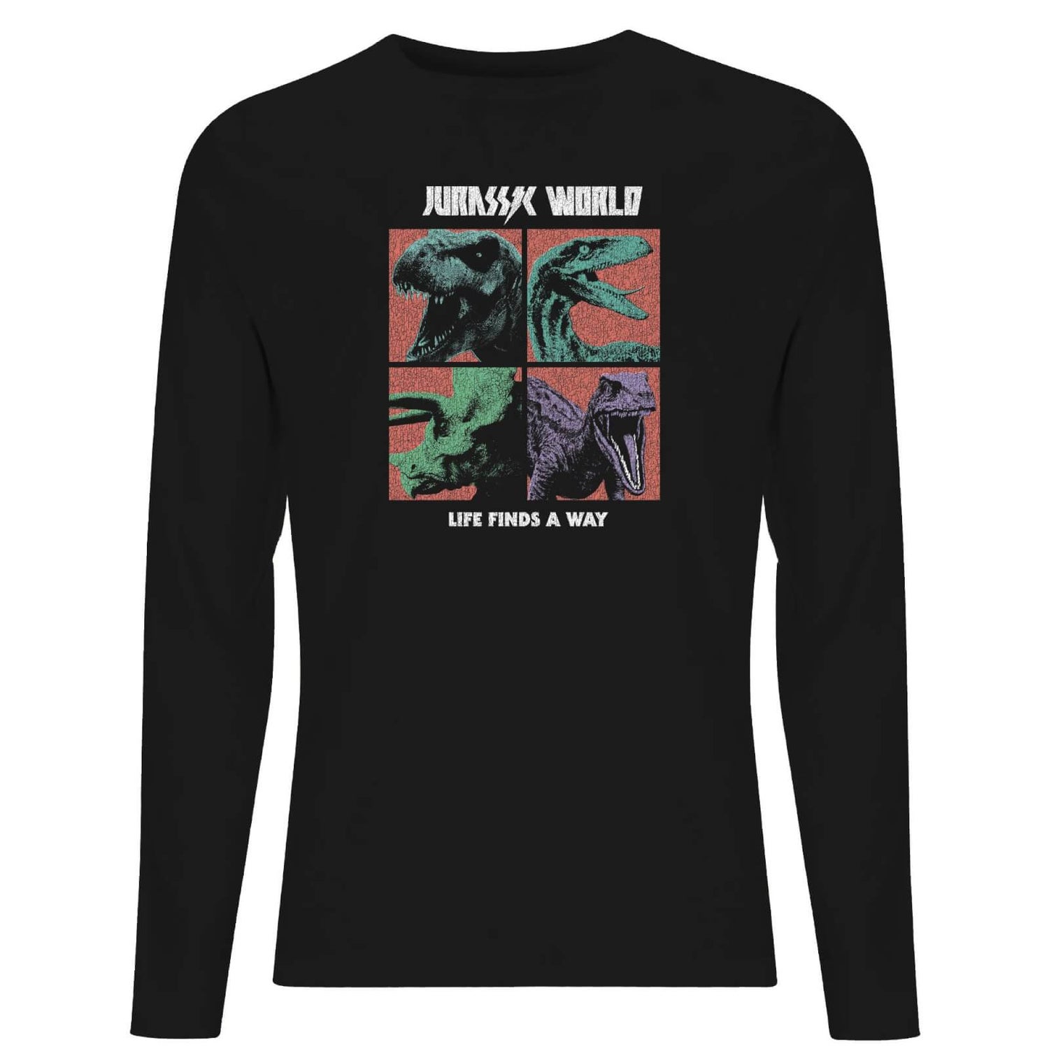 Jurassic Park World Four Colour Faces Men's Long Sleeve T-Shirt - Black