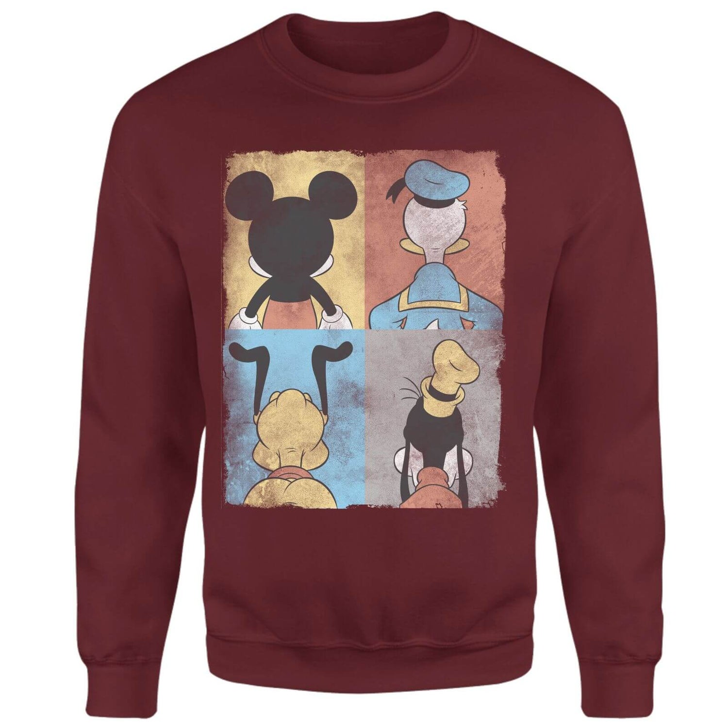 Donald Duck Mickey Mouse Pluto Goofy Tiles Sweatshirt - Burgundy