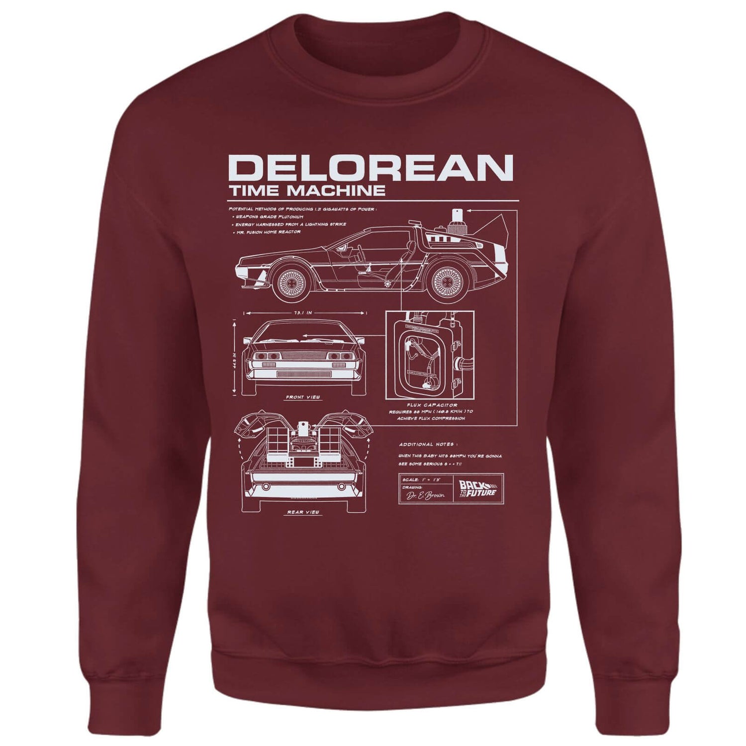 Back To The Future Delorean Schematic Sweatshirt - Burgundy