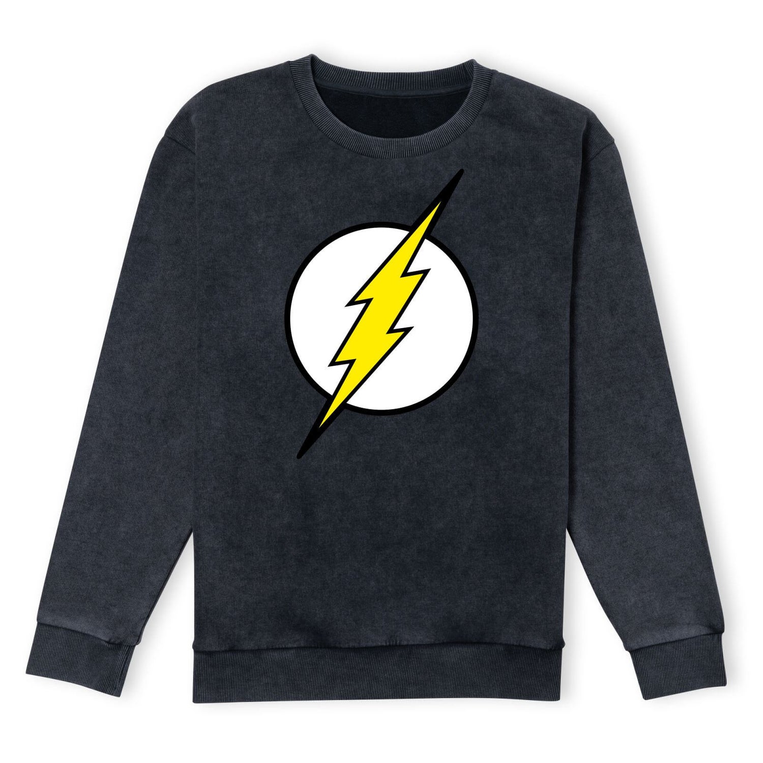Justice League Flash Logo Sweatshirt - Black Acid Wash