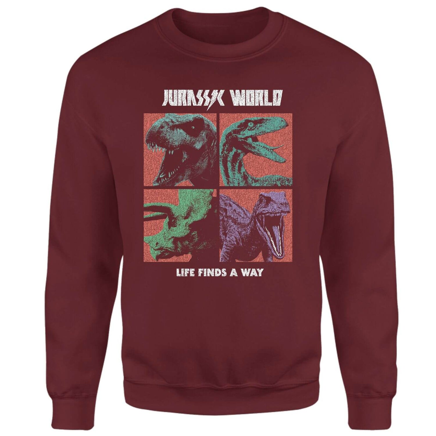 Jurassic Park World Four Colour Faces Sweatshirt - Burgundy