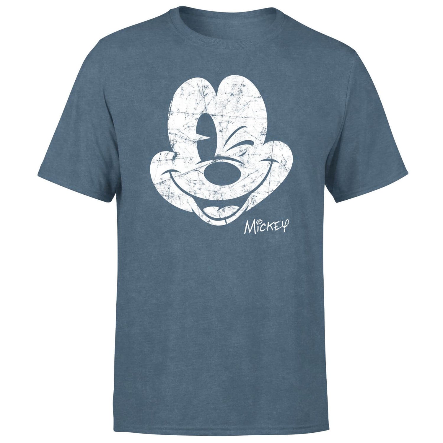 Mickey Mouse Worn Face Men's T-Shirt - Navy Acid Wash