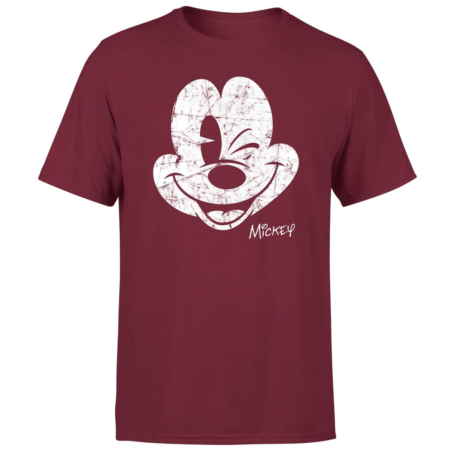 Mickey Mouse Worn Face Men's T-Shirt - Burgundy