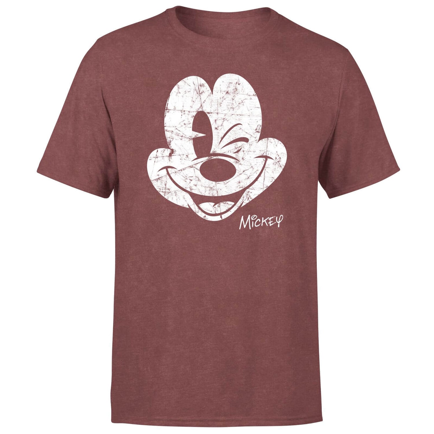 Mickey Mouse Worn Face Men's T-Shirt - Burgundy Acid Wash