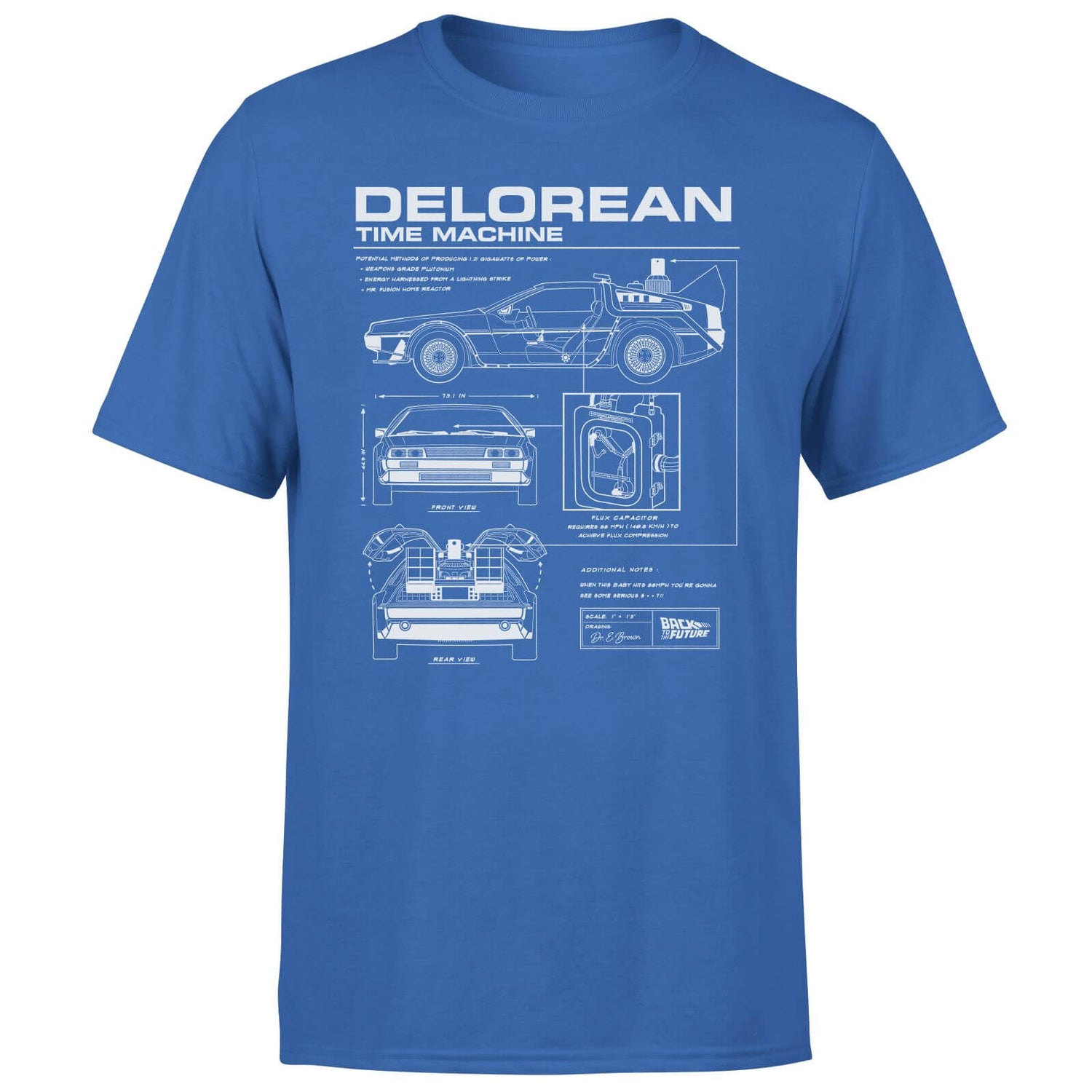Back To The Future Delorean Schematic Men's T-Shirt - Blue