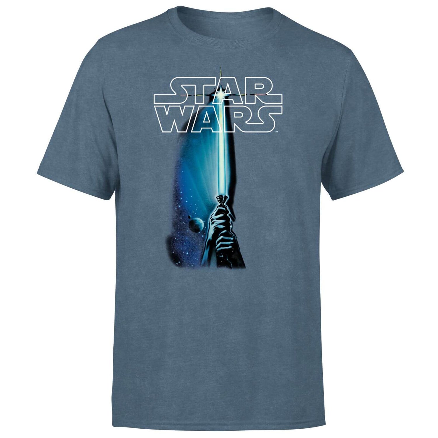 Star Wars Classic Lightsaber Men's T-Shirt - Navy Acid Wash