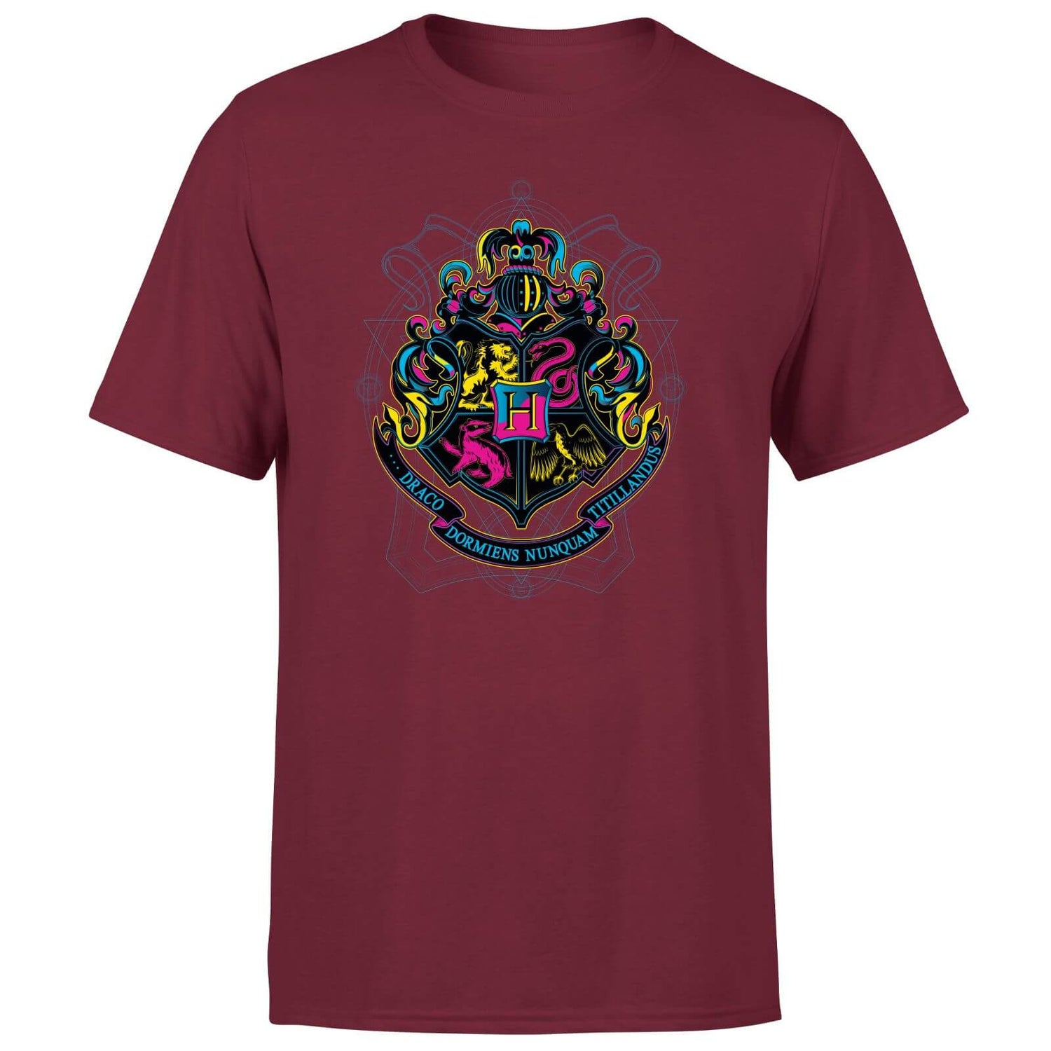 Harry Potter Hogwarts Neon Crest Men's T-Shirt - Burgundy