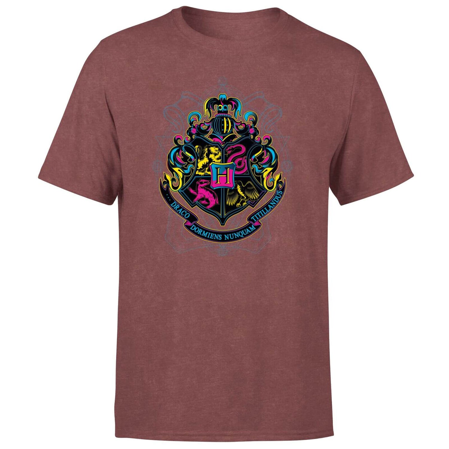 Harry Potter Hogwarts Neon Crest Men's T-Shirt - Burgundy Acid Wash