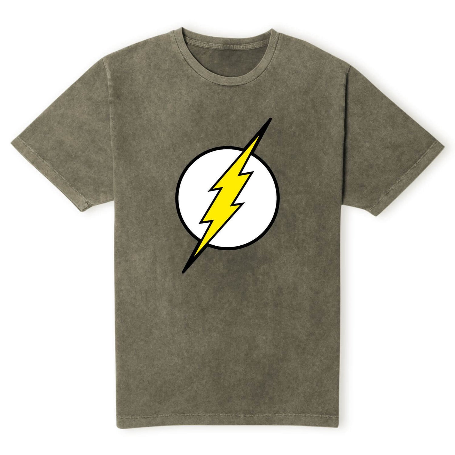 Justice League Flash Logo Men's T-Shirt - Khaki Acid Wash