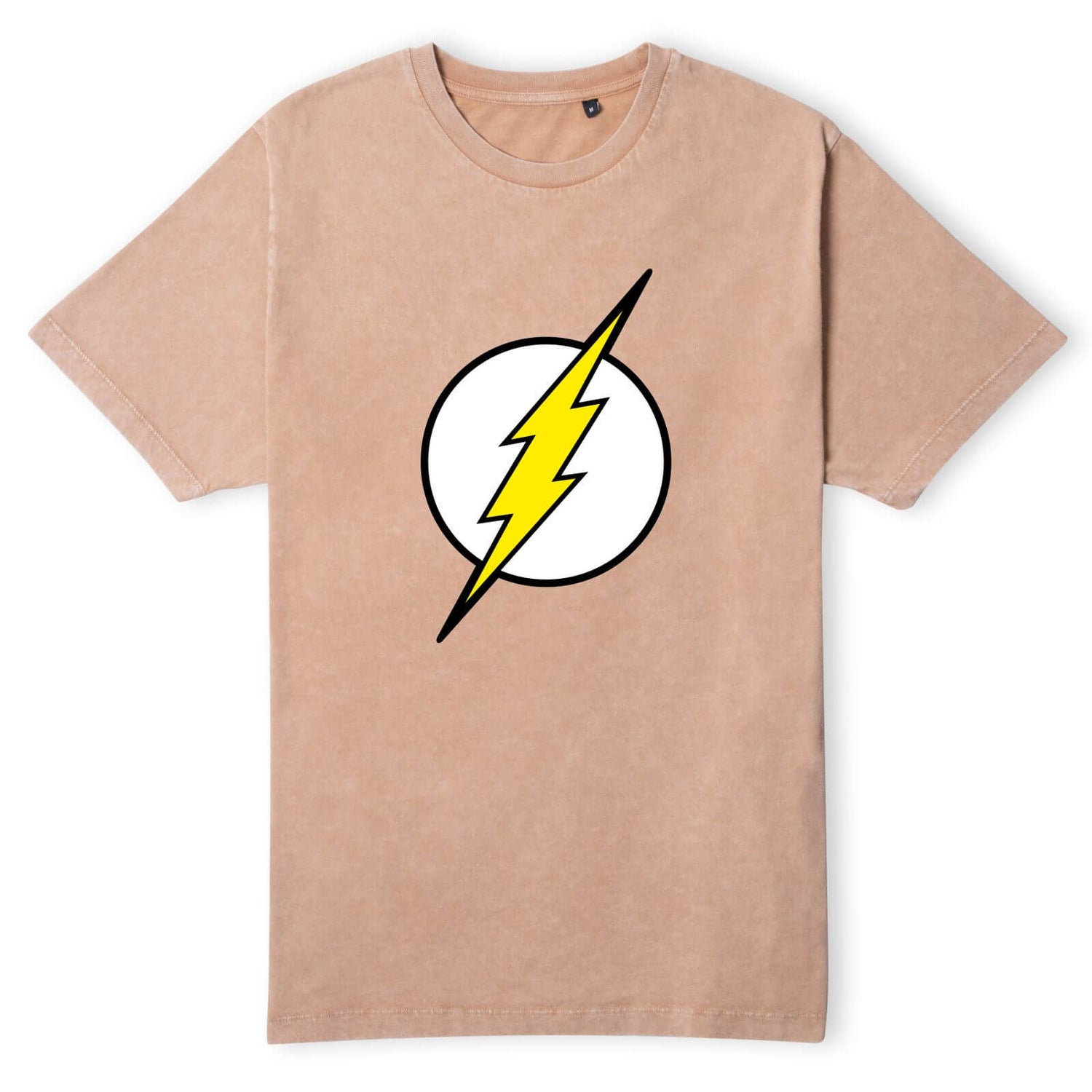 Justice League Flash Logo Men's T-Shirt - Tan Acid Wash