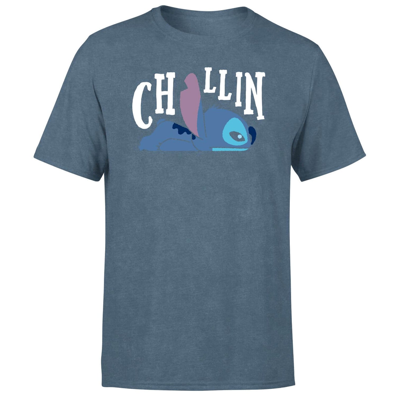 Disney Lilo And Stitch Chillin Men's T-Shirt - Navy Acid Wash