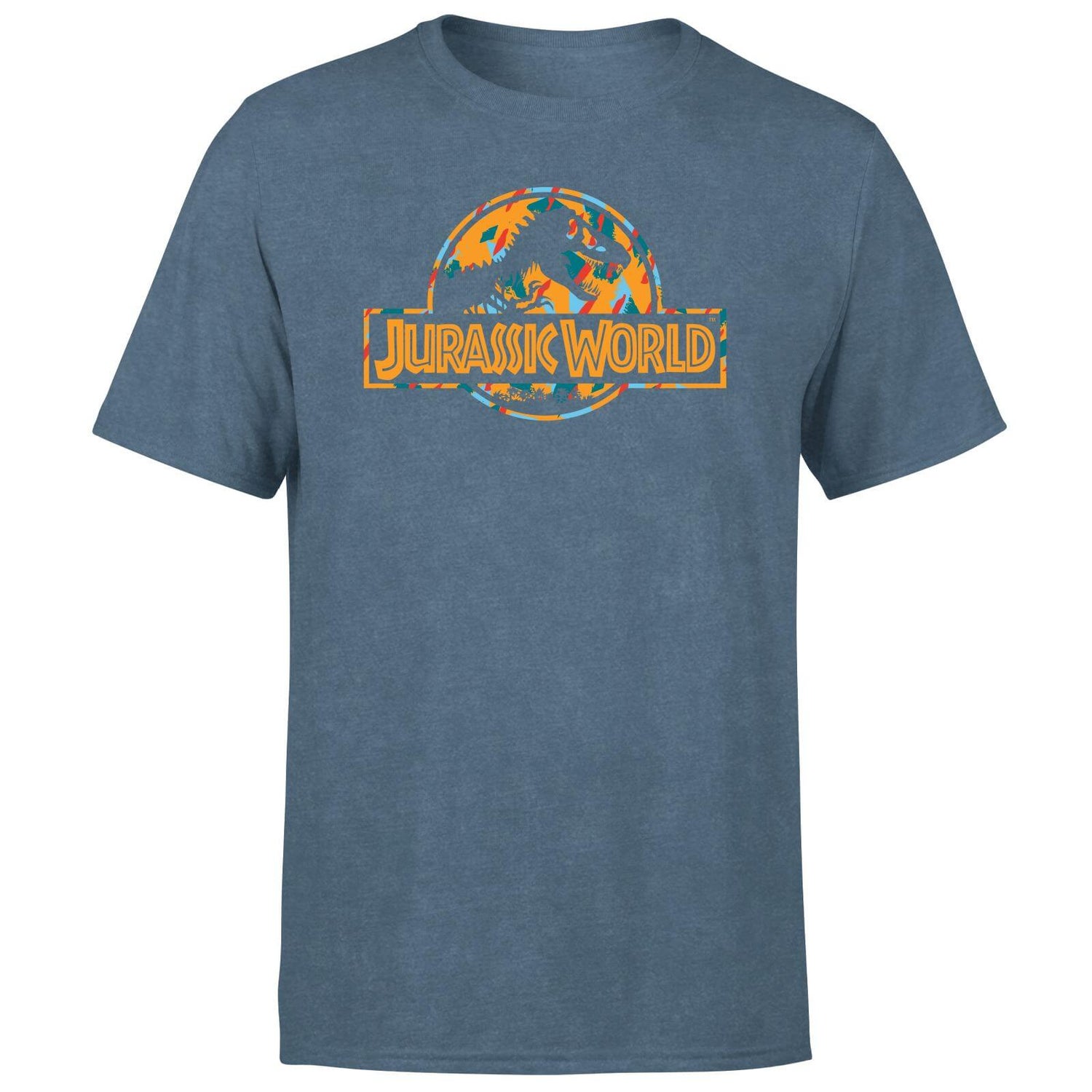 Jurassic Park Logo Tropical Men's T-Shirt - Navy Acid Wash