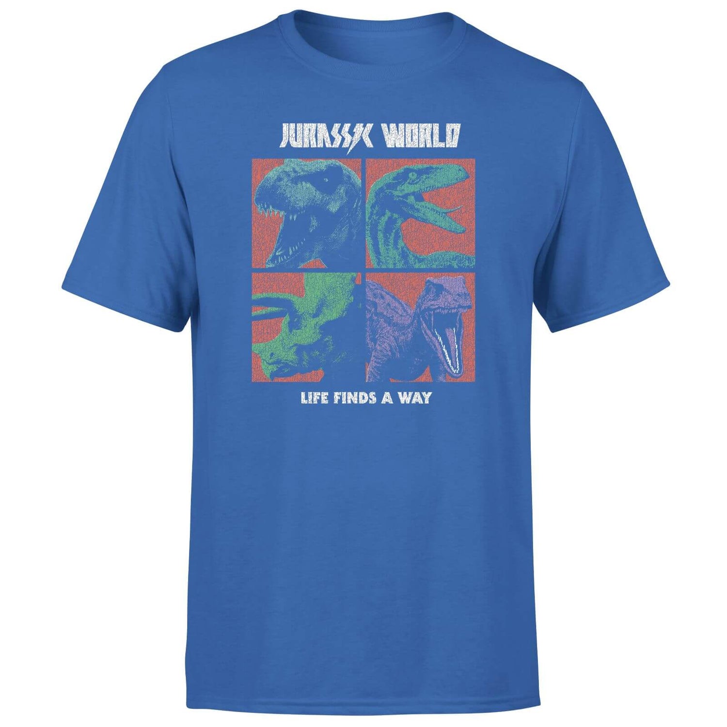Jurassic Park World Four Colour Faces Men's T-Shirt - Blue