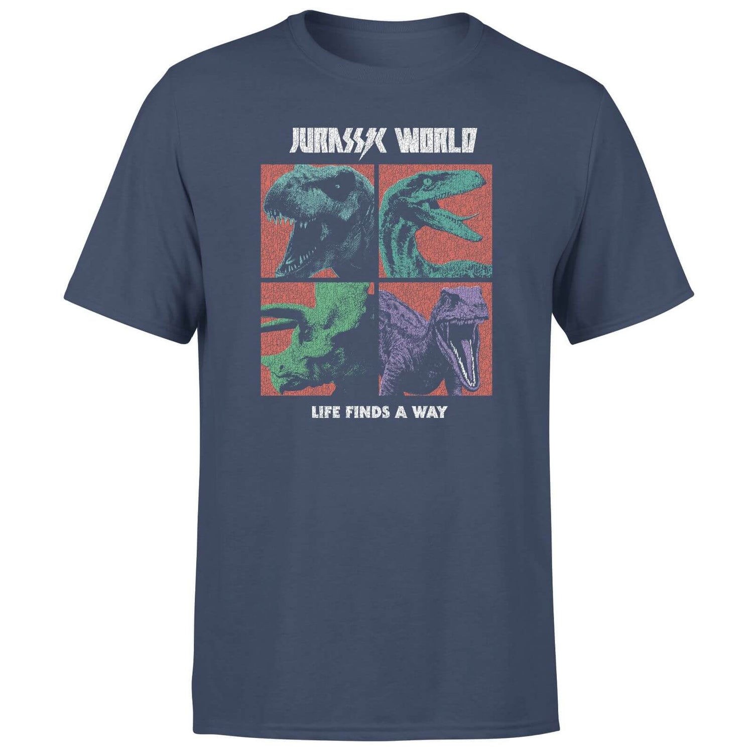 Jurassic Park World Four Colour Faces Men's T-Shirt - Navy
