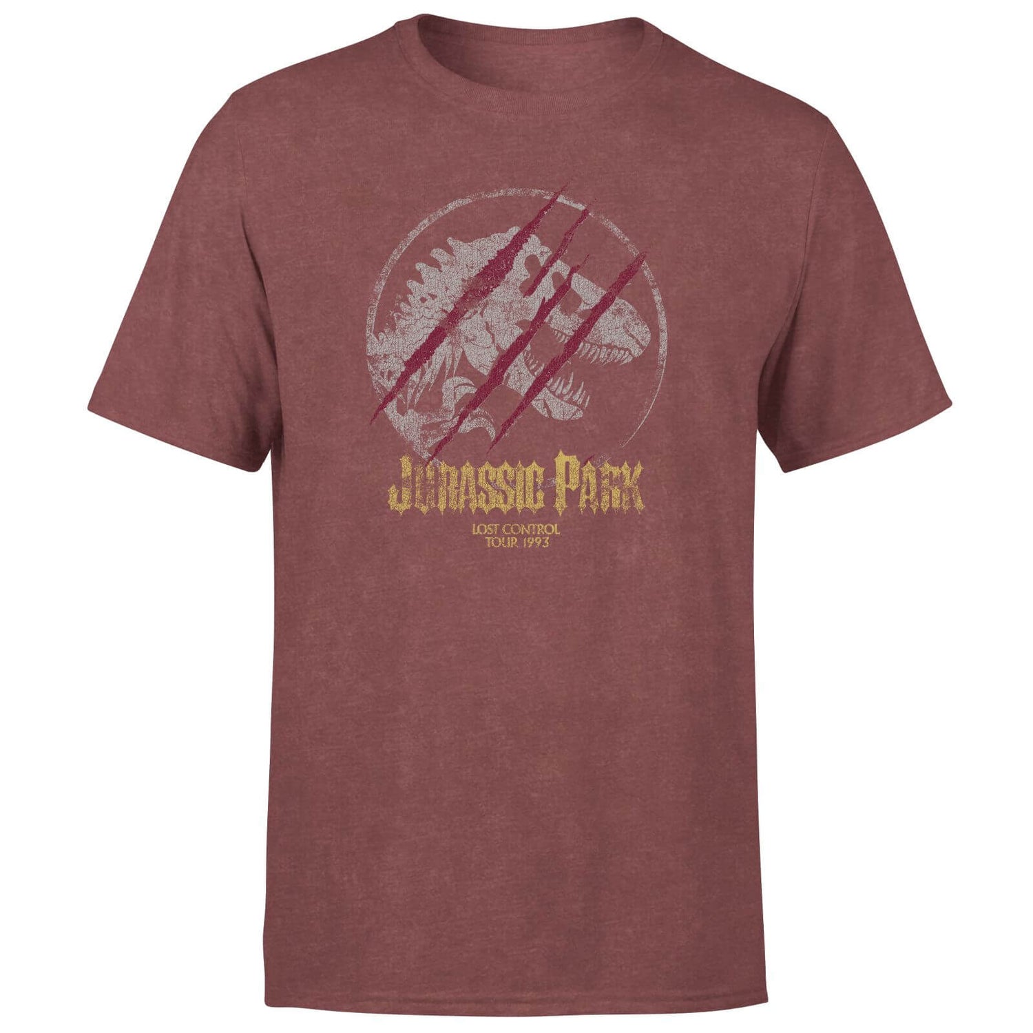 Jurassic Park Lost Control Men's T-Shirt - Burgundy Acid Wash