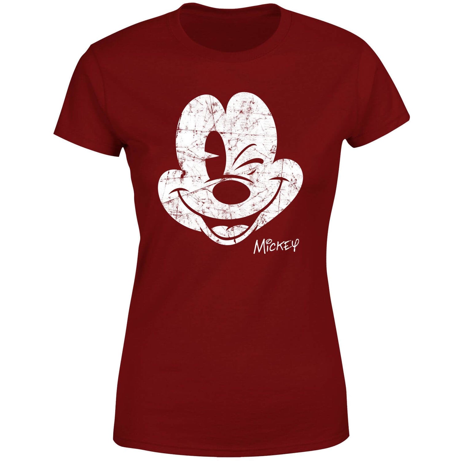 Disney Mickey Mouse Worn Face Women's T-Shirt - Burgundy