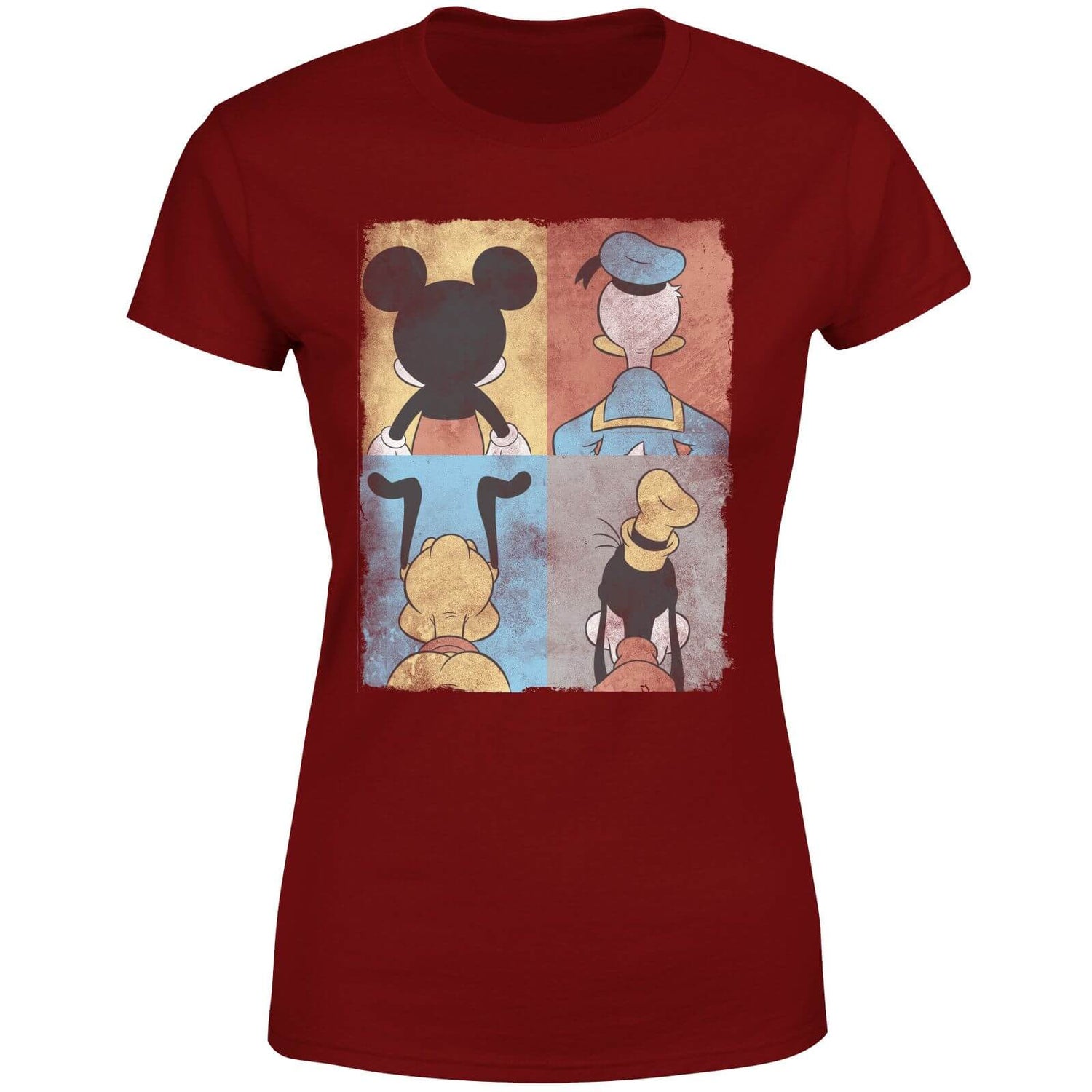 Disney Donald Duck Mickey Mouse Pluto Goofy Tiles Women's T-Shirt - Burgundy