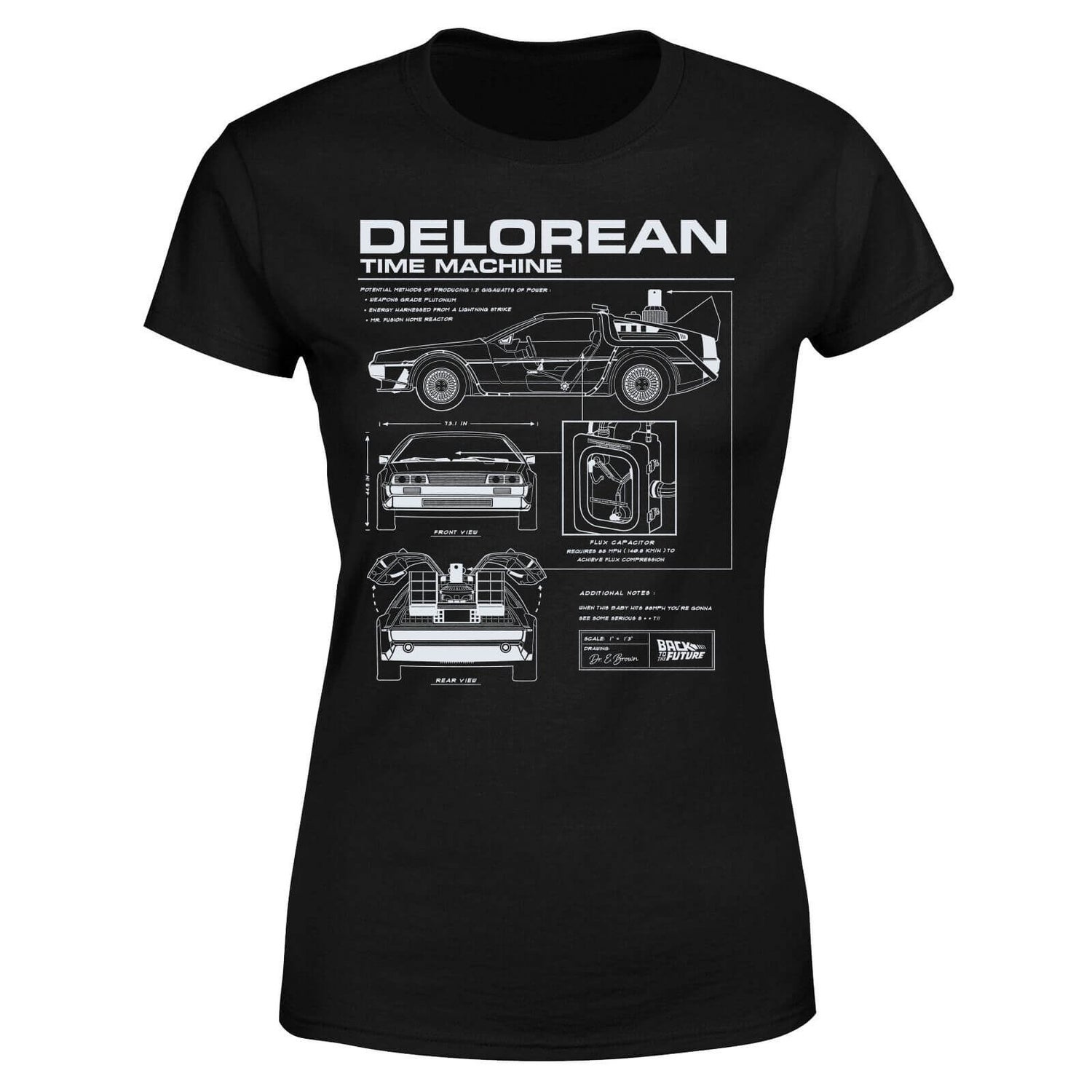 Back To The Future Delorean Schematic Women's T-Shirt - Black
