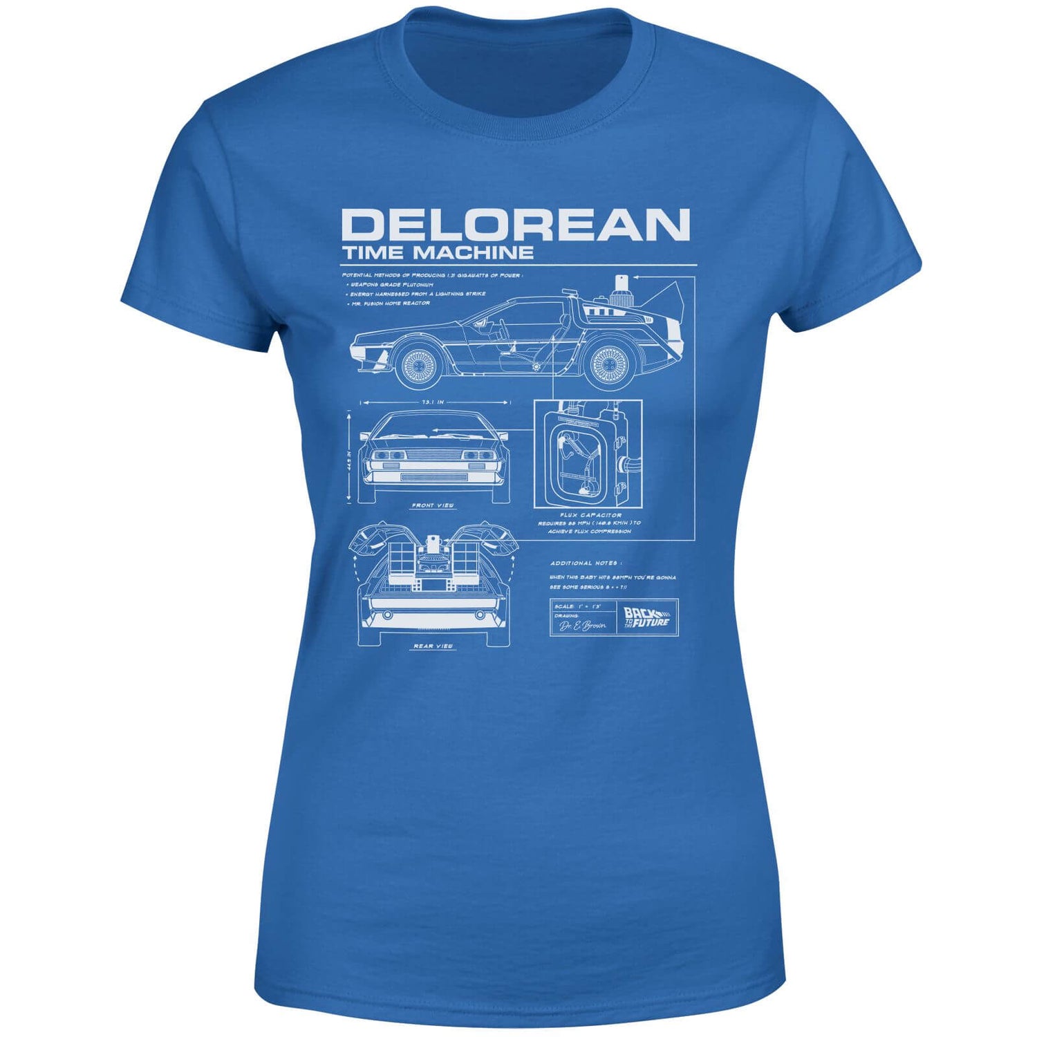 Back To The Future Delorean Schematic Women's T-Shirt - Blue